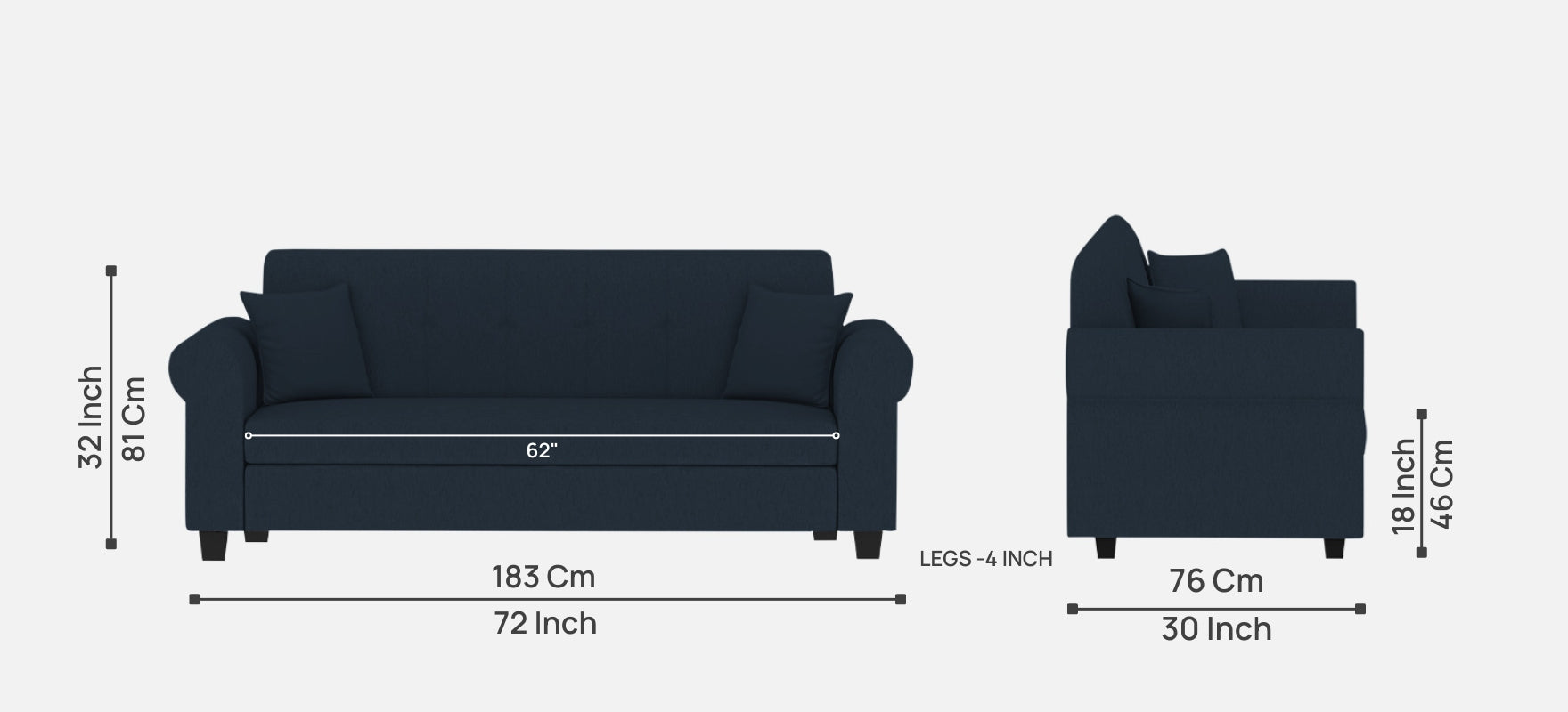 Derado Fabric 3 Seater Sofa In Denim Blue Colour - Febonic Living