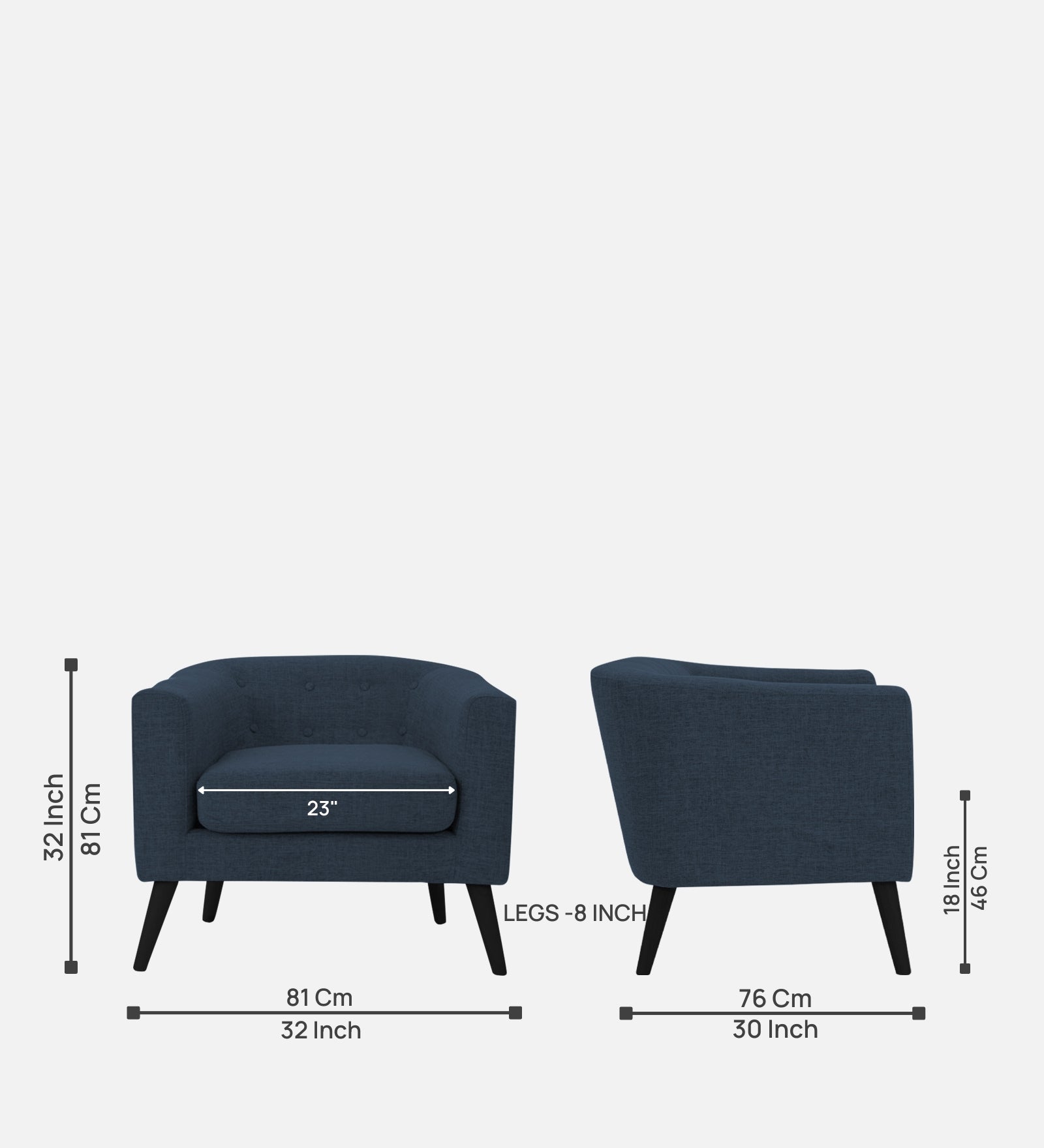 Casper Fabric 1 Seater Sofa In Denim Blue Colour - Febonic Living