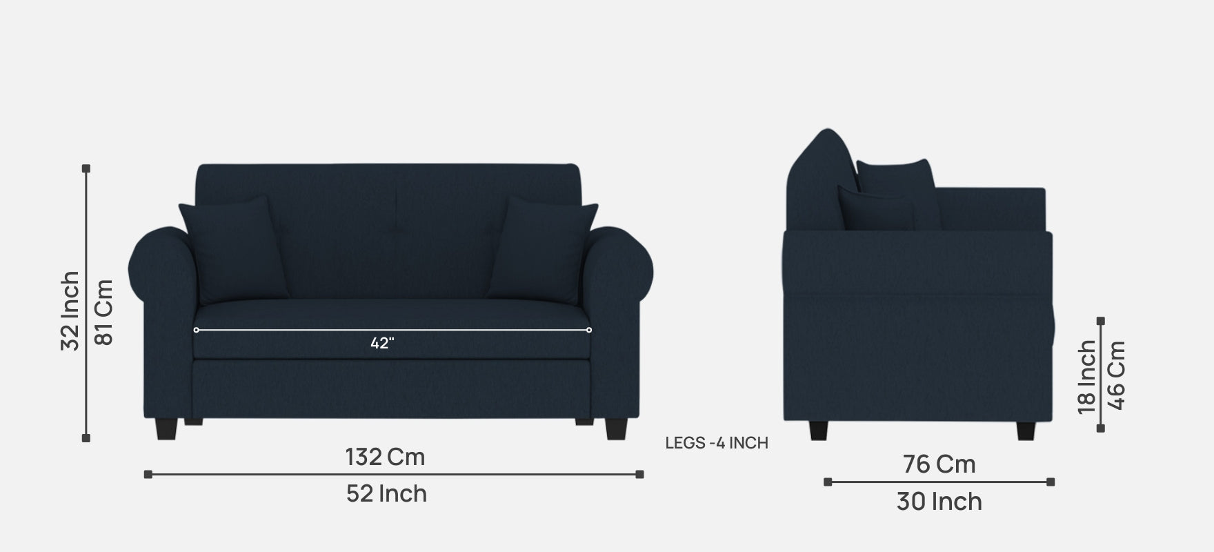 Derado Fabric 2 Seater Sofa In Denim Blue Colour - Febonic Living