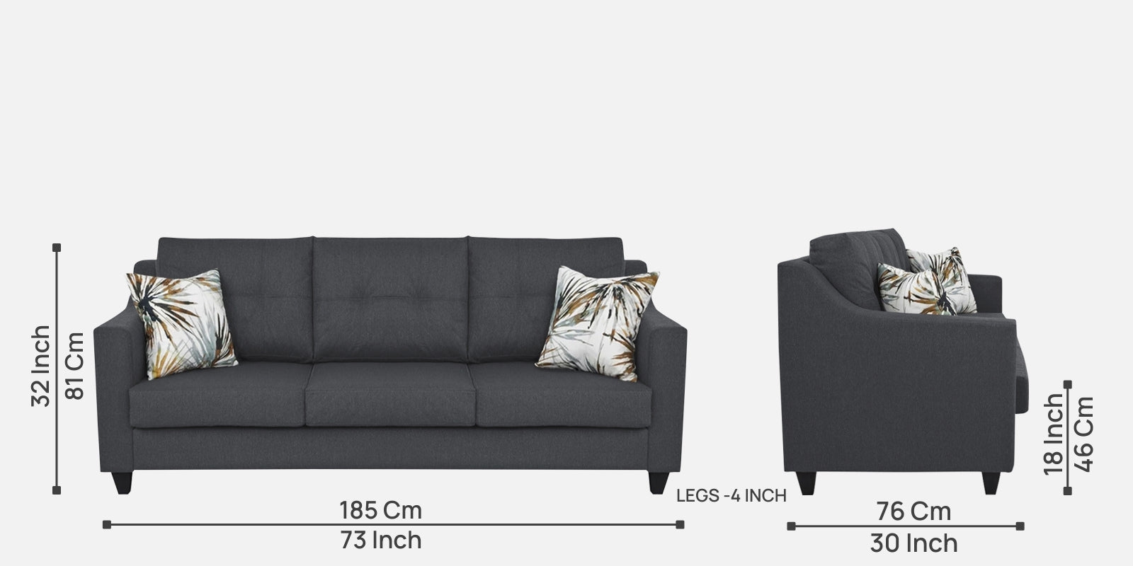 Welly Fabric 3 Seater Sofa In Maba Grey Colour - Febonic Living