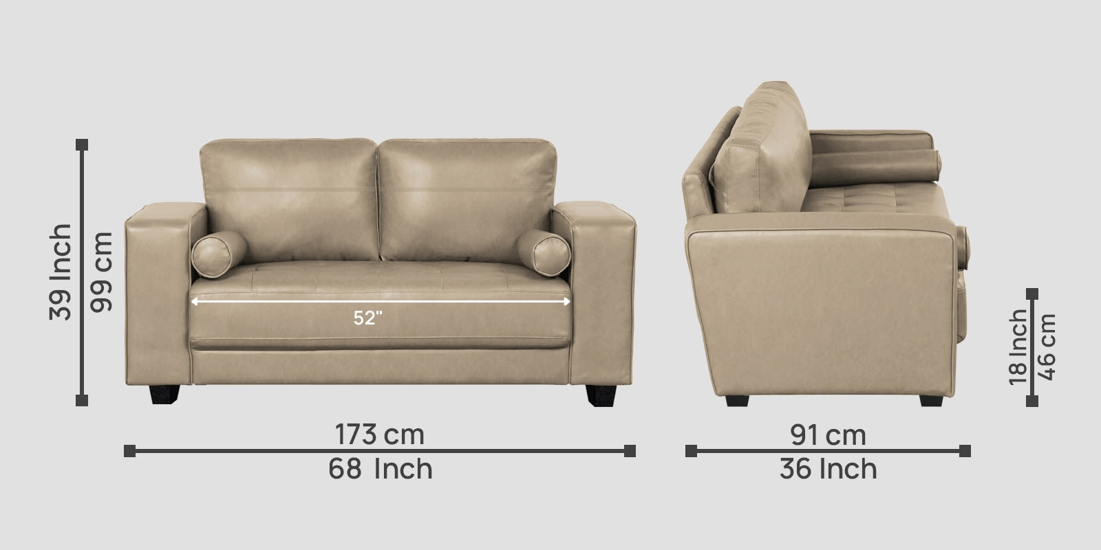 Darwin Leatherette 2 Seater Sofa In Tan Beige Colour - Febonic Living