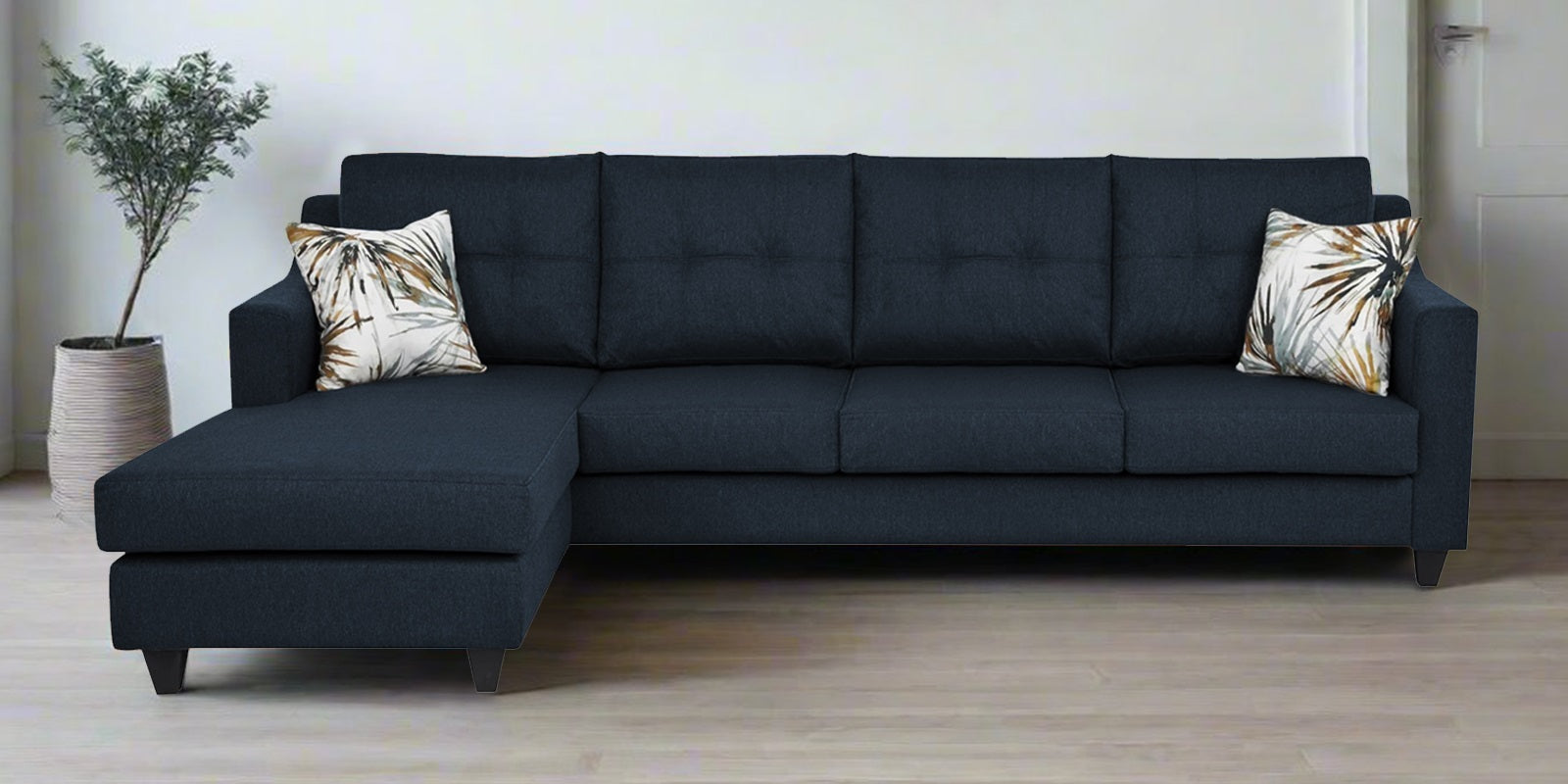 Welly Fabric RHS Sectional Sofa (3+Lounger) In Slate Blue Colour - Febonic Living