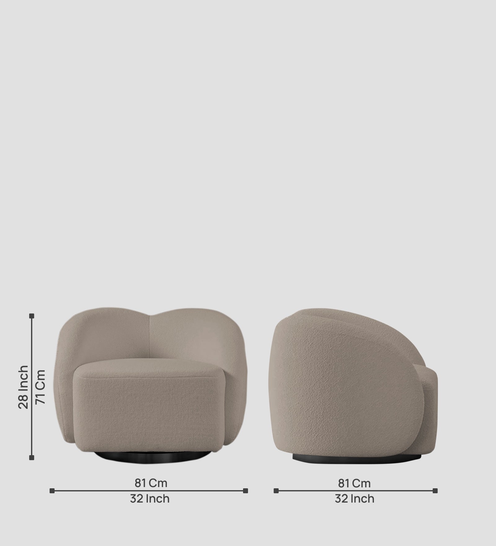 Miles Boucle Fabric Swivel Chair in Macy Grey Colour