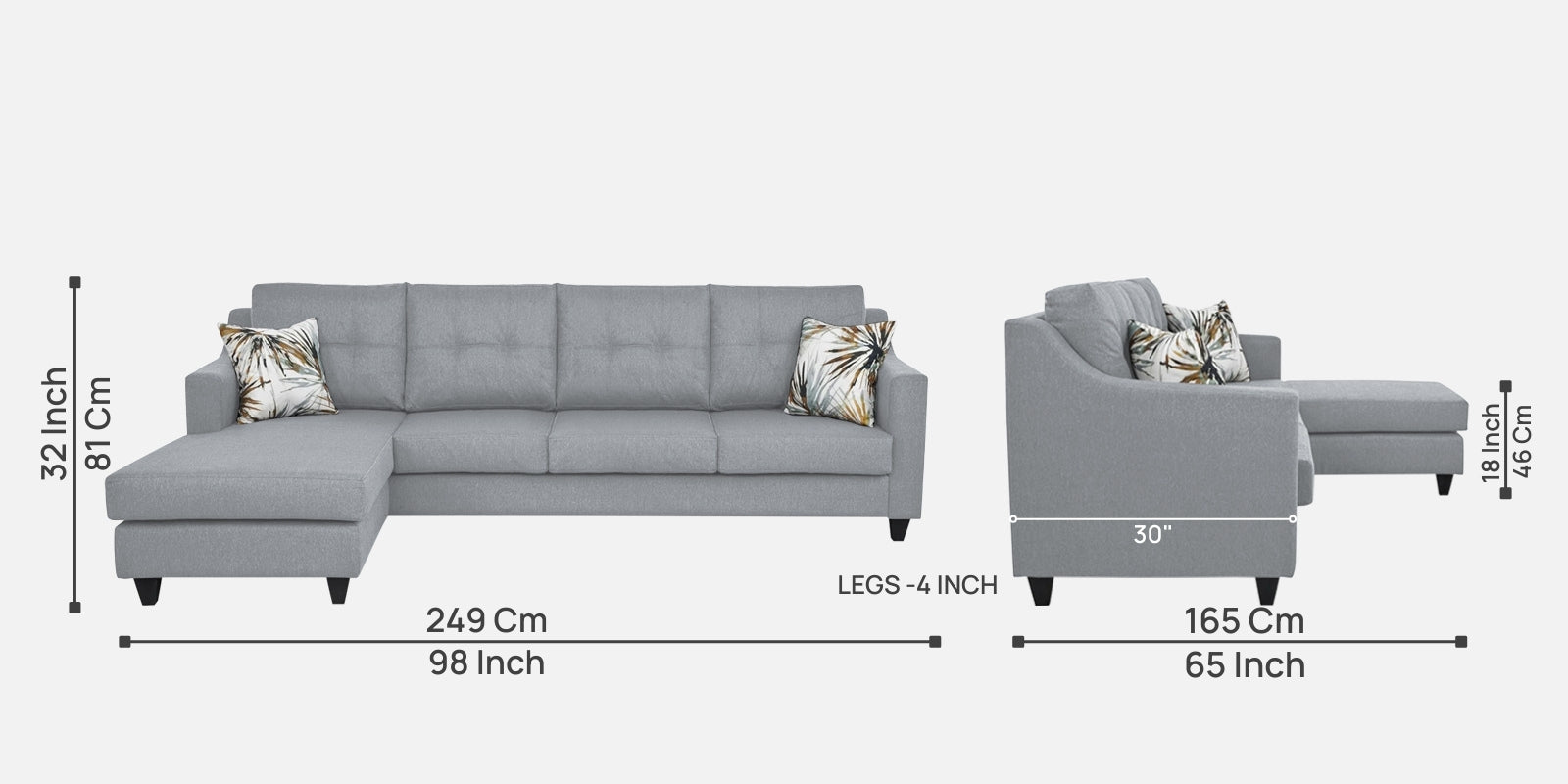 Welly Fabric Rhs Sectional Sofa 3 Lounger In Coin Grey Colour - Febonic Living
