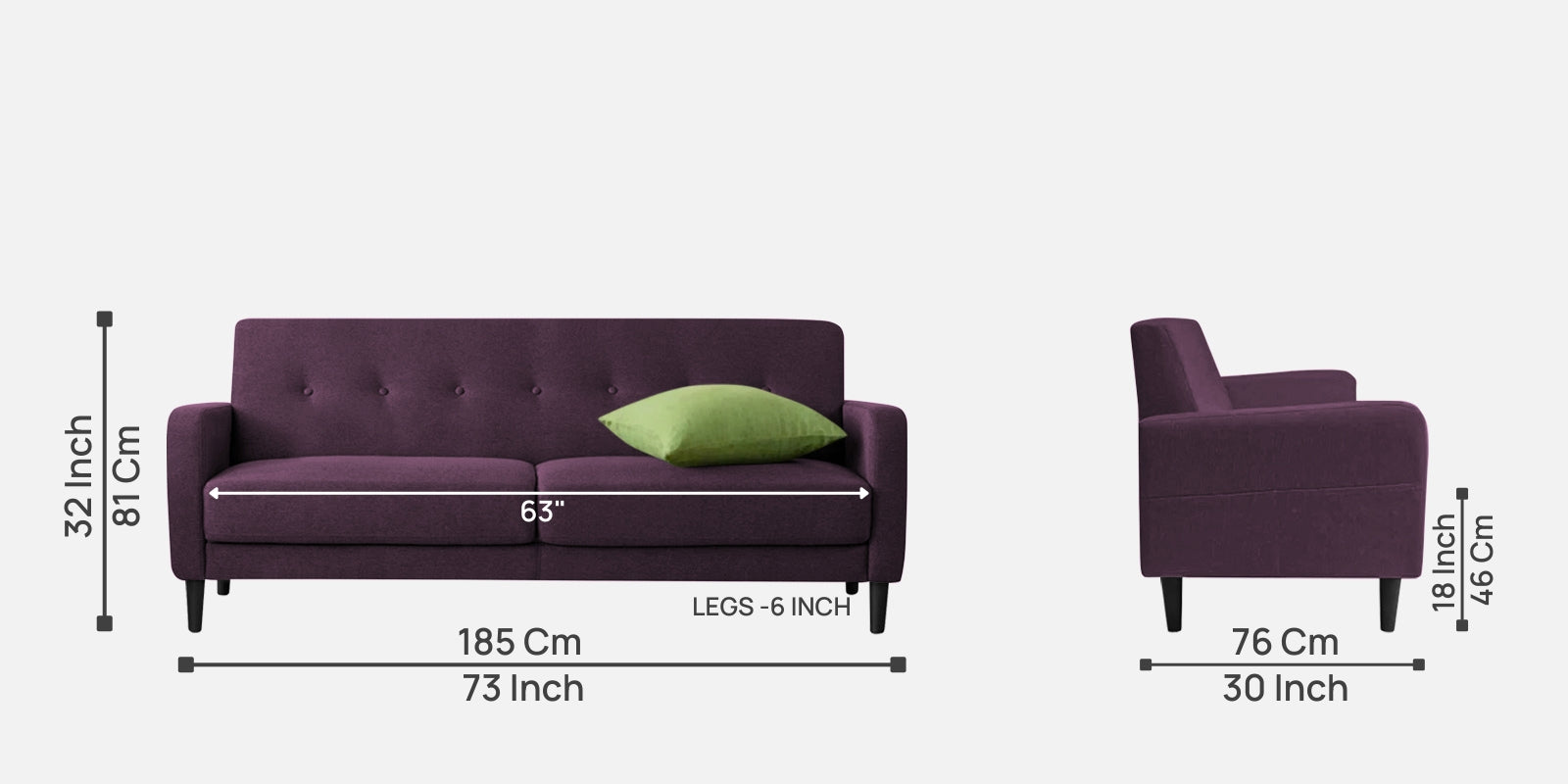 Marq Fabric 3 Seater Sofa In Greek Purple Colour - Febonic Living