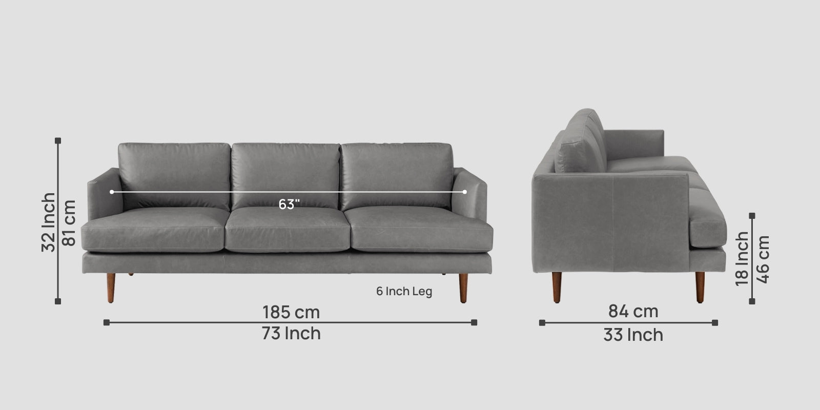 Sterio Leatherette 3 Seater Sofa in Dim Grey Colour