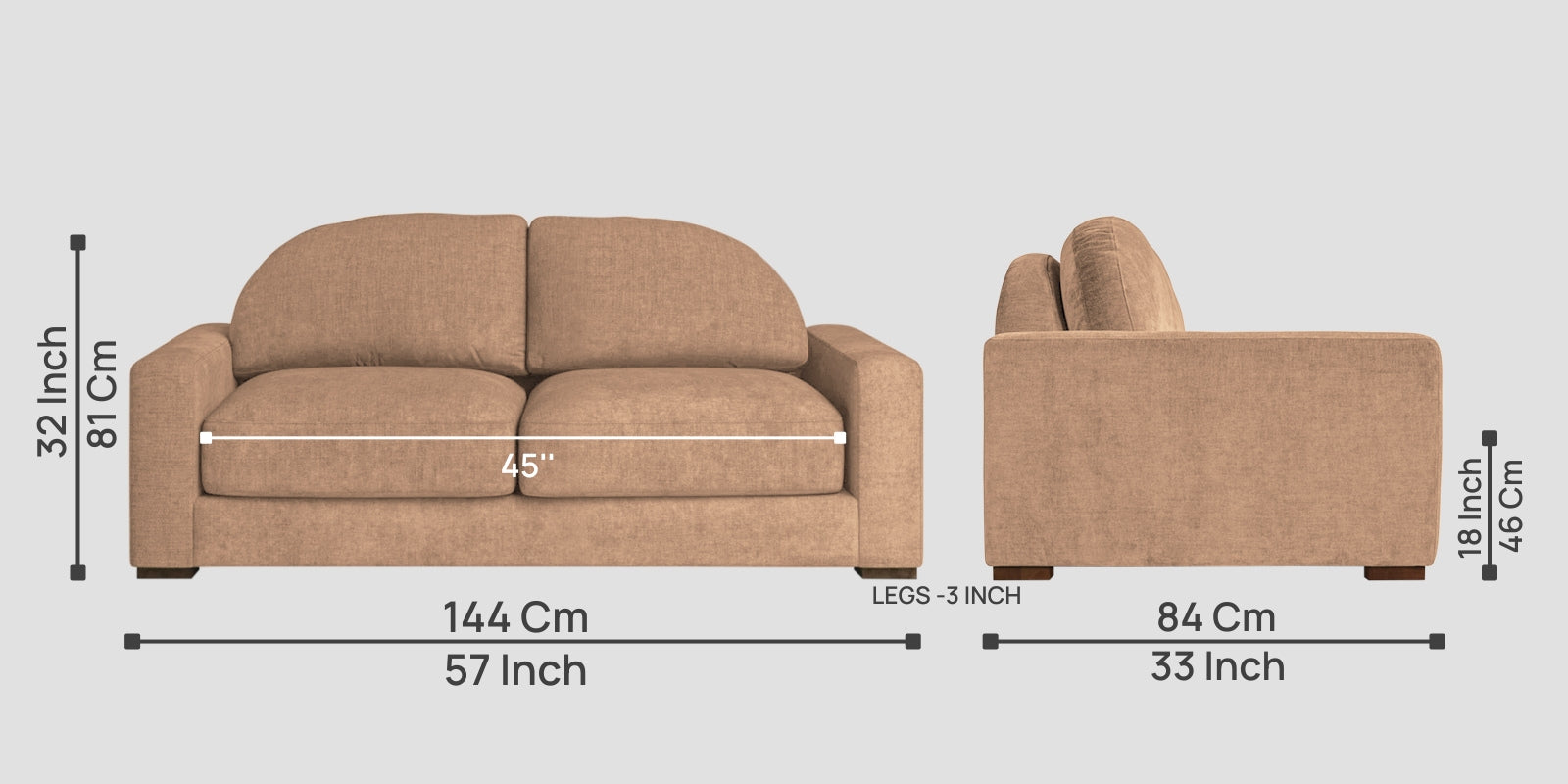 Dara Fabric 2 Seater Sofa In Cosmic Beige Colour - Febonic Living