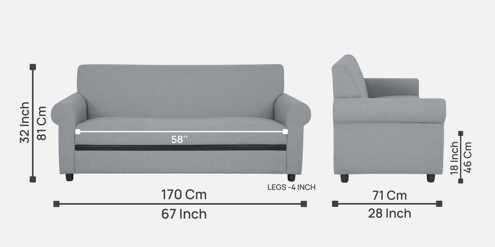 Ribby Fabric 3 Seater Sofa in Coin Grey Colour