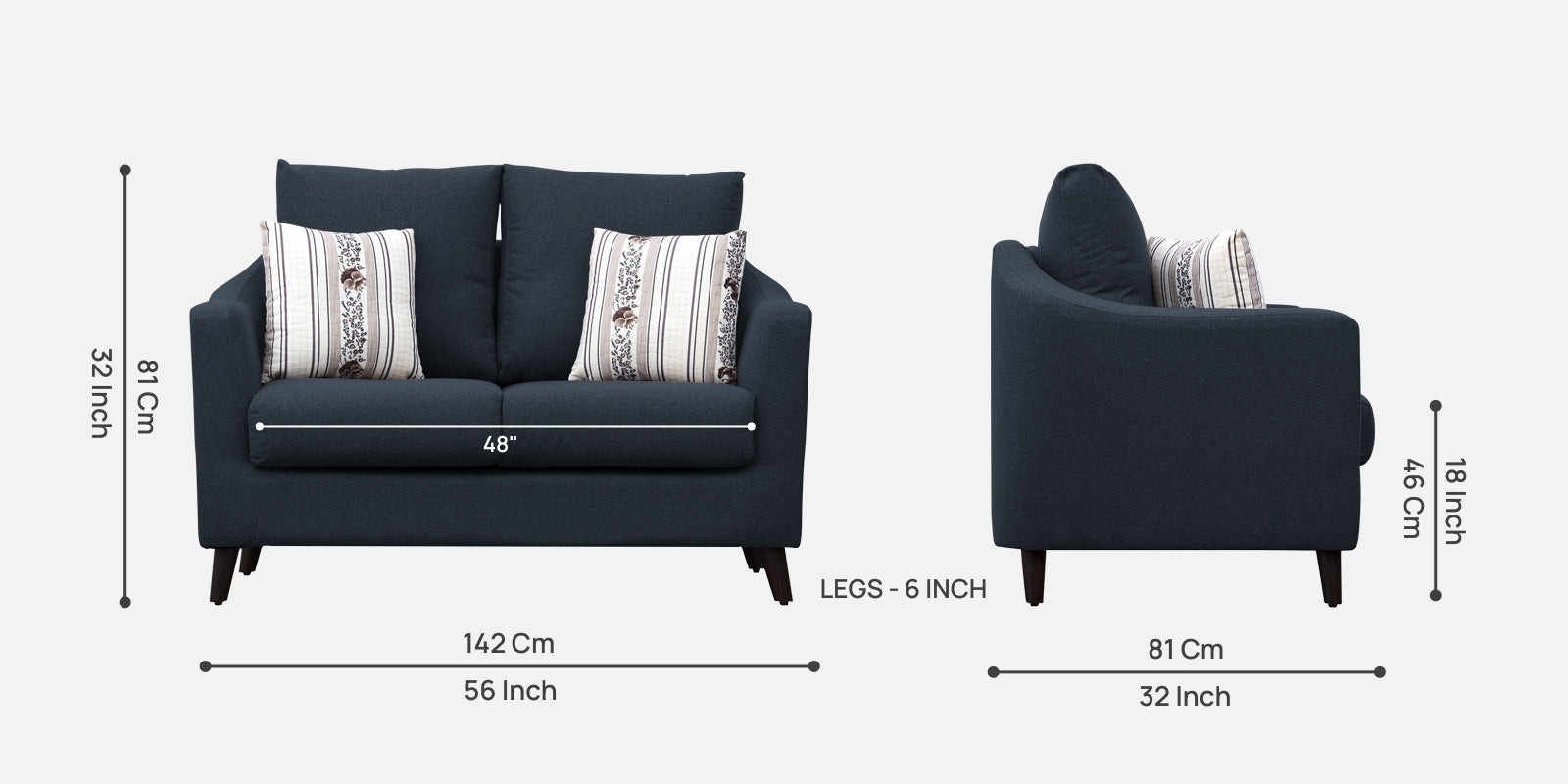 Kevin Fabric 2 Seater Sofa In Denim Blue Colour - Febonic Living