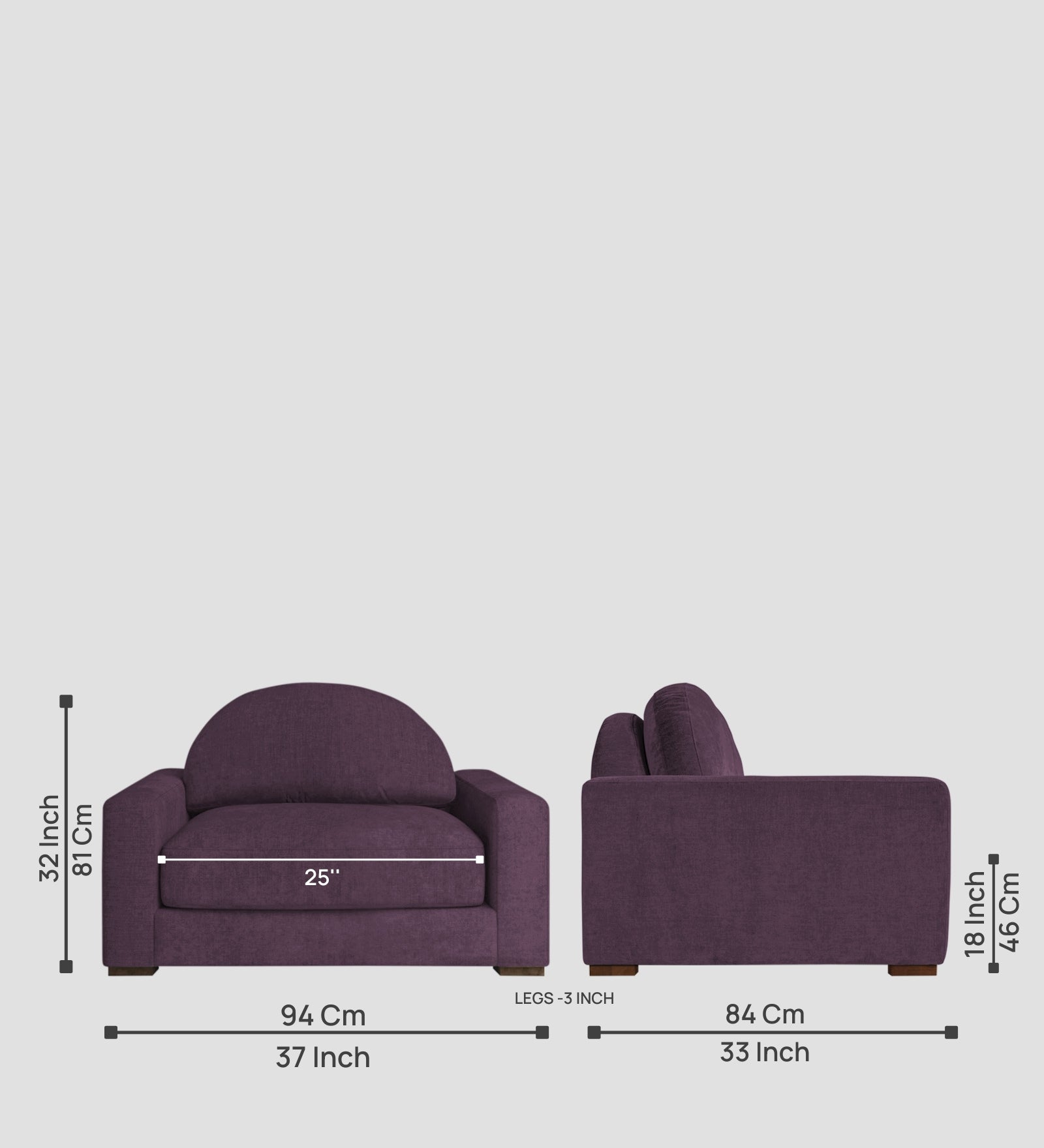 Dara Fabric 1 Seater Sofa In Greek Purple Colour - Febonic Living