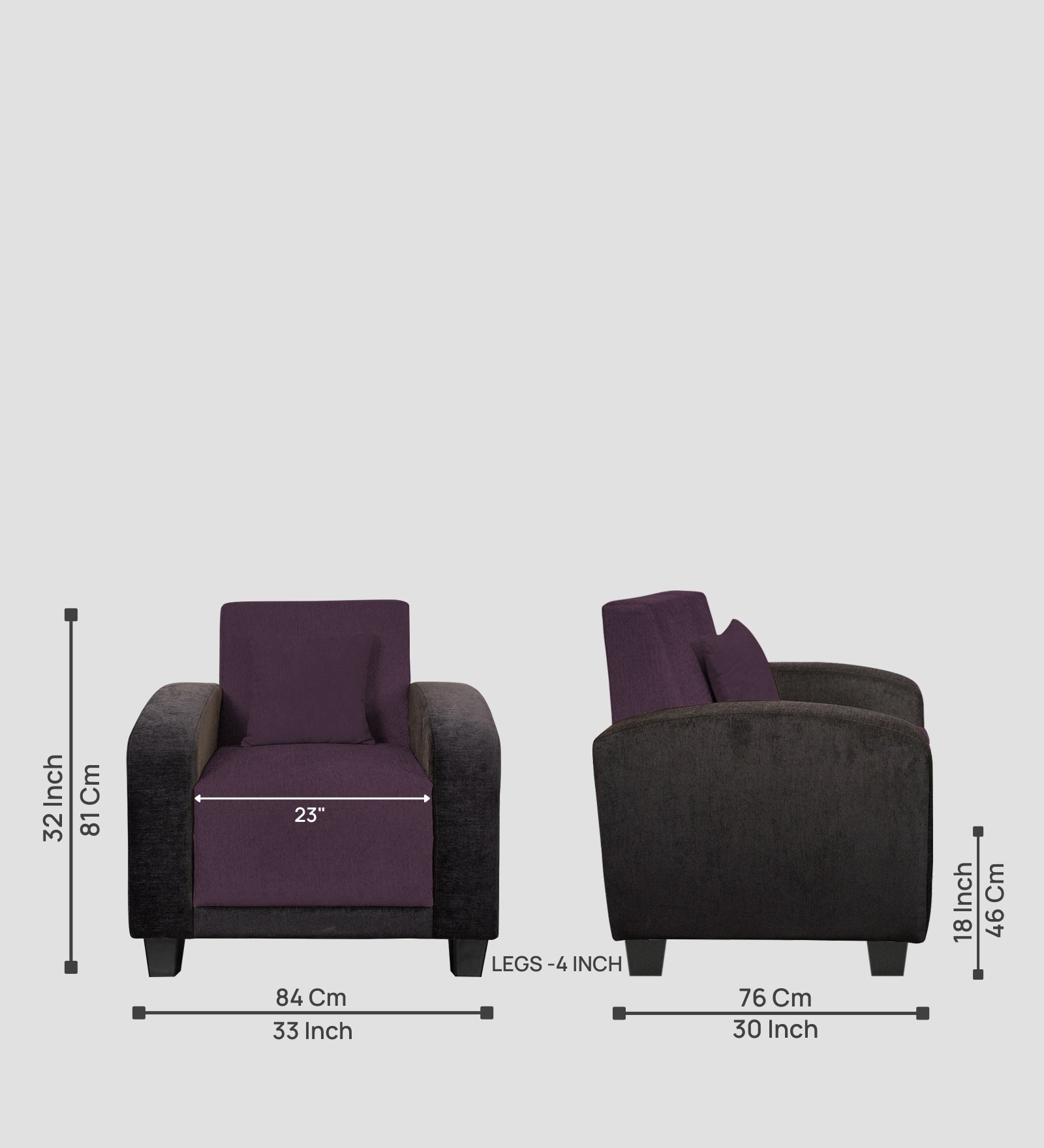 Alex Fabric 1 Seater Sofa In Greek Purple Colour - Febonic Living
