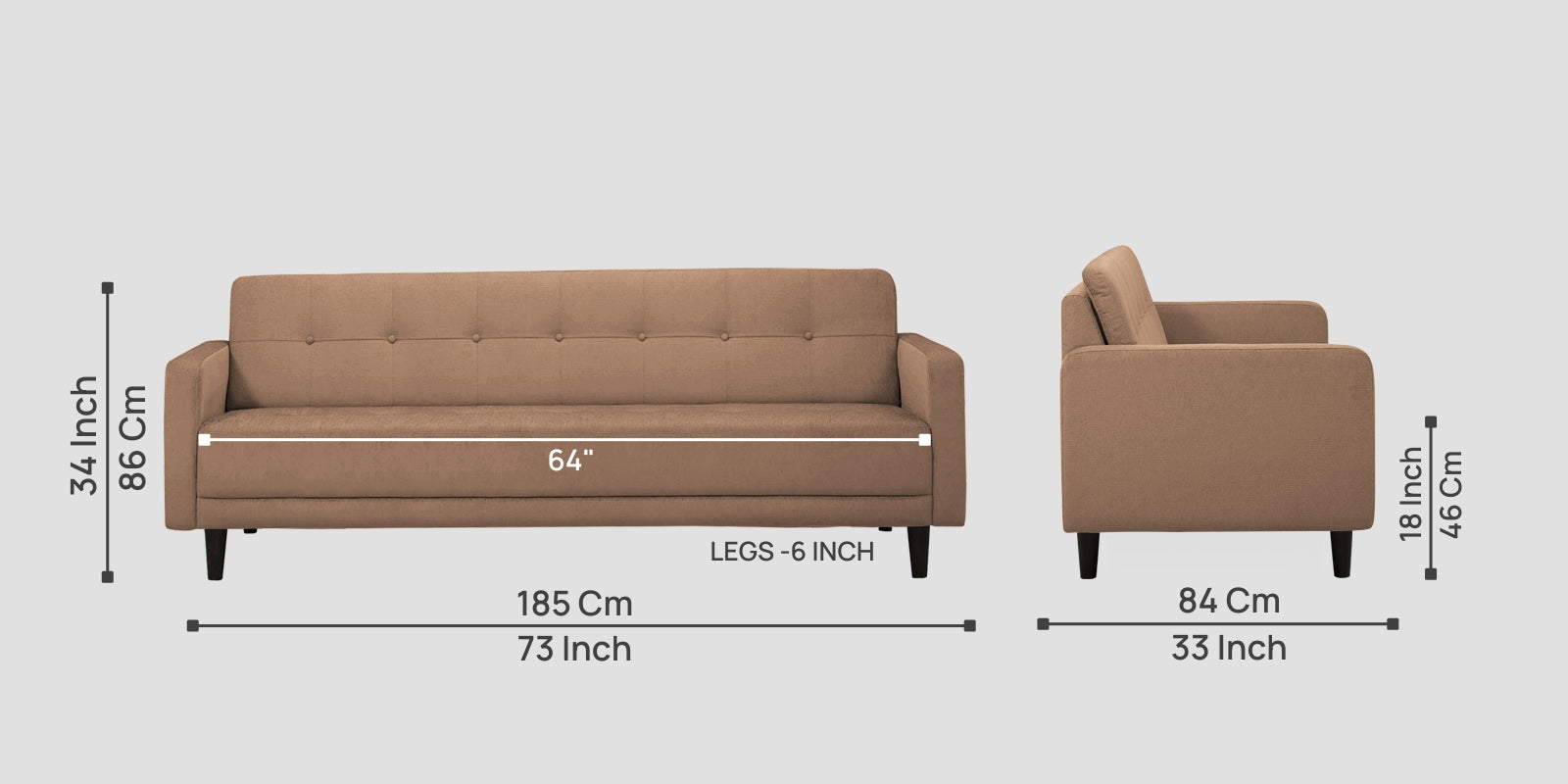Noha Fabric 3 Seater Sofa In Cosmic Beige Colour