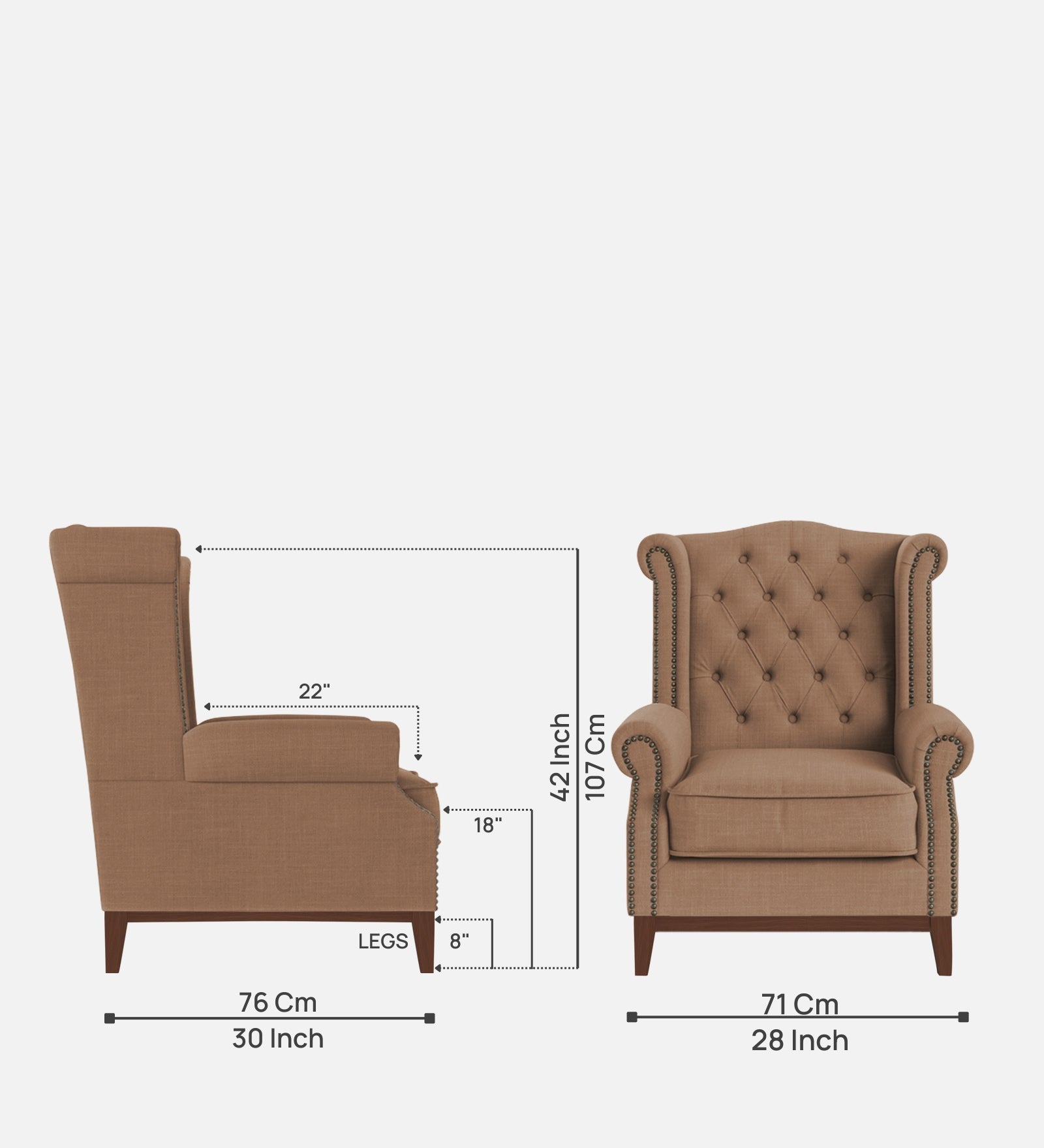Nory Fabric Wing Chair In Cosmic Beige Colour - Febonic Living