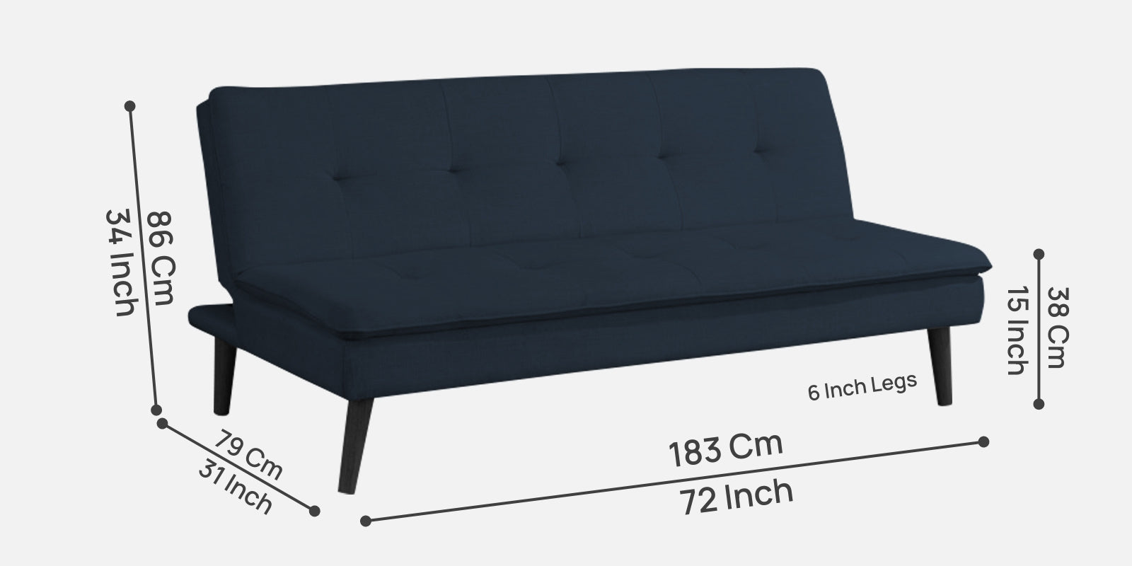 Toner Fabric 3 Seater Convertible Sofa Cum Bed In Denim Blue Colour - Febonic Living