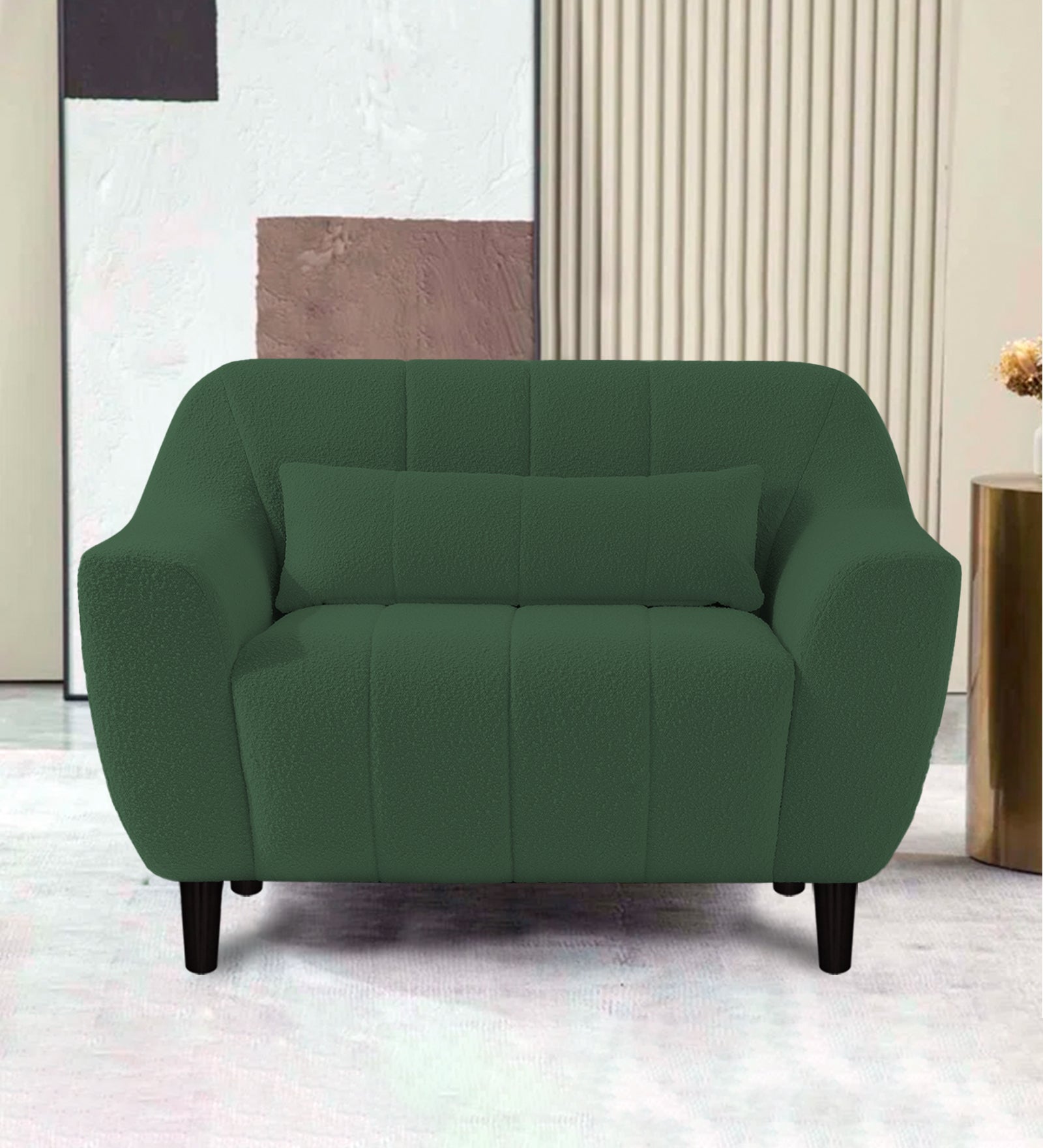 Nesco 1 Seater Boucle Fabric Sofa - Bottle Green by Febonic Living