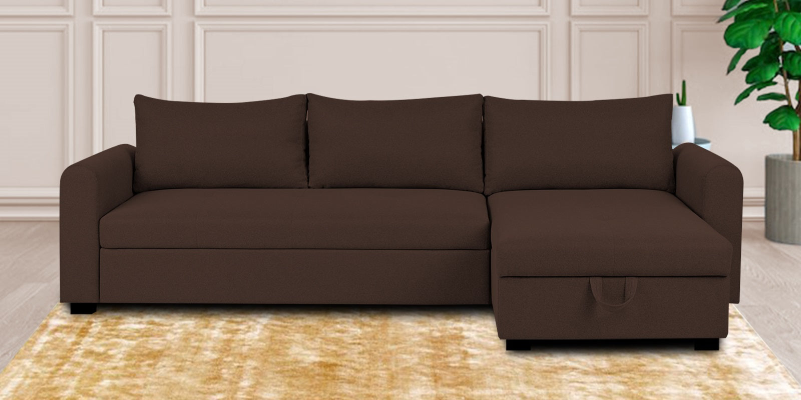 Sigma Fabric LHS Sectional Sofa (3+Lounger) In Coffee Brown Colour - Febonic Living