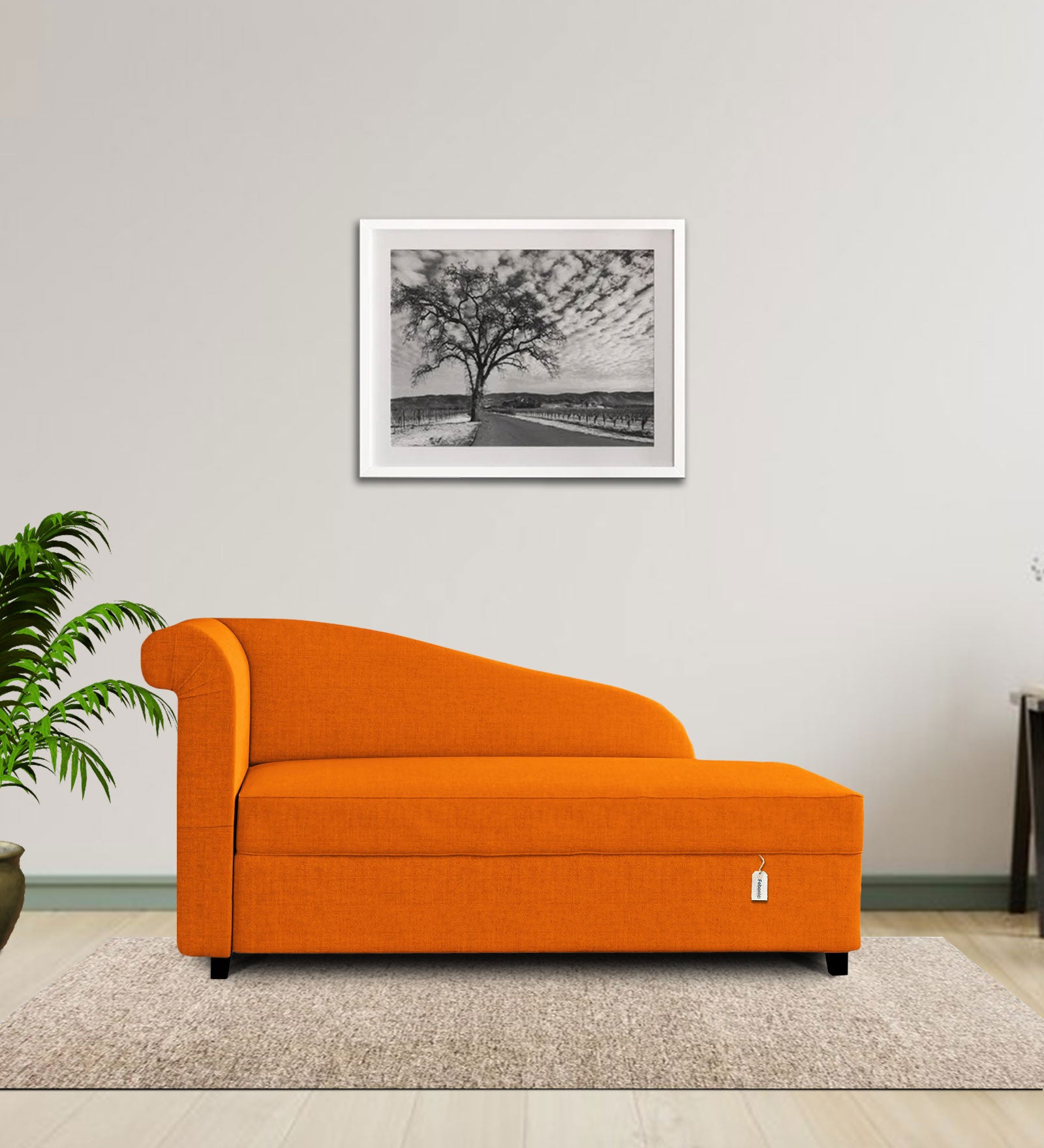 Toppy Fabric RHS Chaise Lounger In Vivid Orange Colour With Storage - Febonic Living