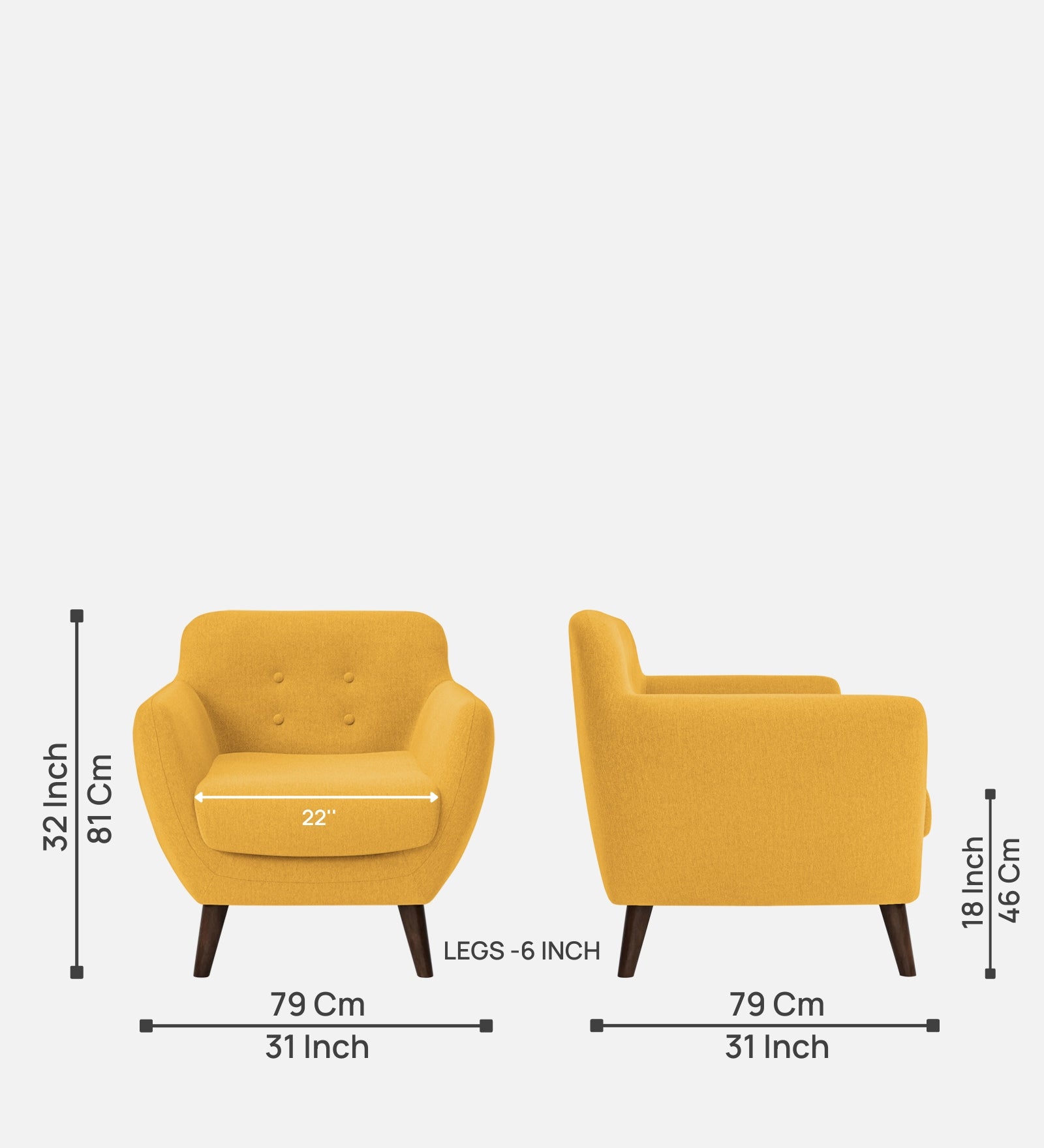 Goofy Fabric 1 Seater Sofa In Bold Yellow Colour - Febonic Living