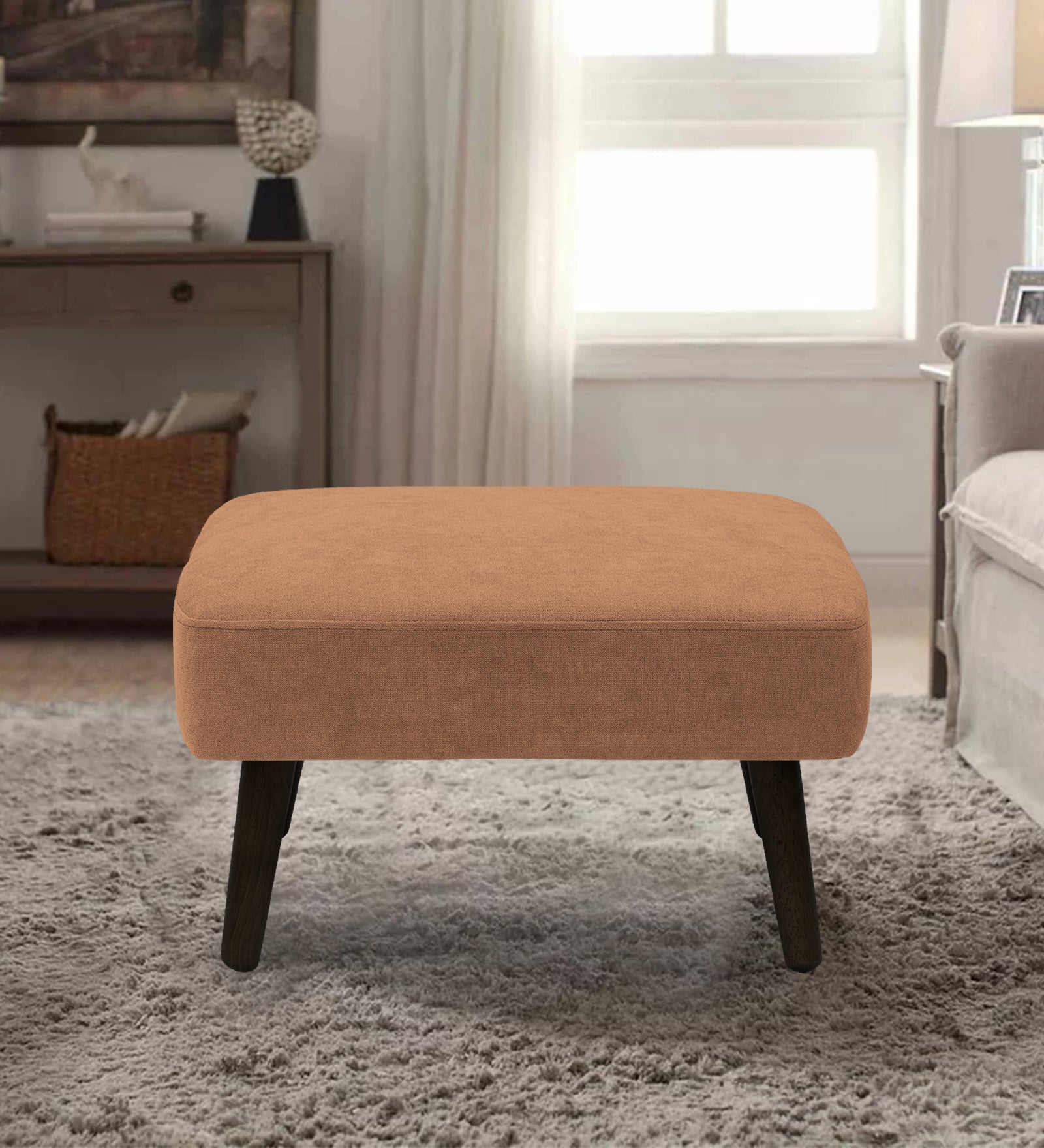 Luke Fabric Foot Stool In Cosmic Beige Colour - Febonic Living