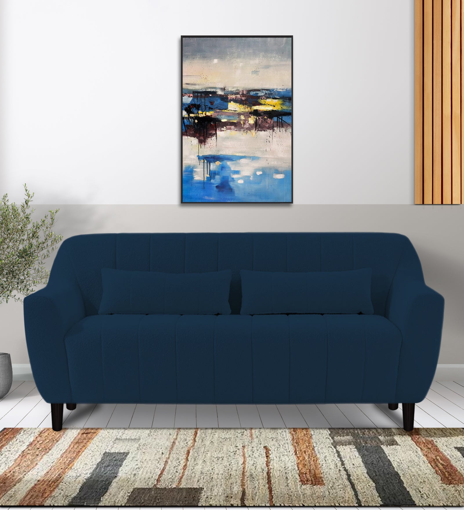Nesco Boucle Fabric 2 Seater Sofa In Danim Blue Colour - Febonic Living