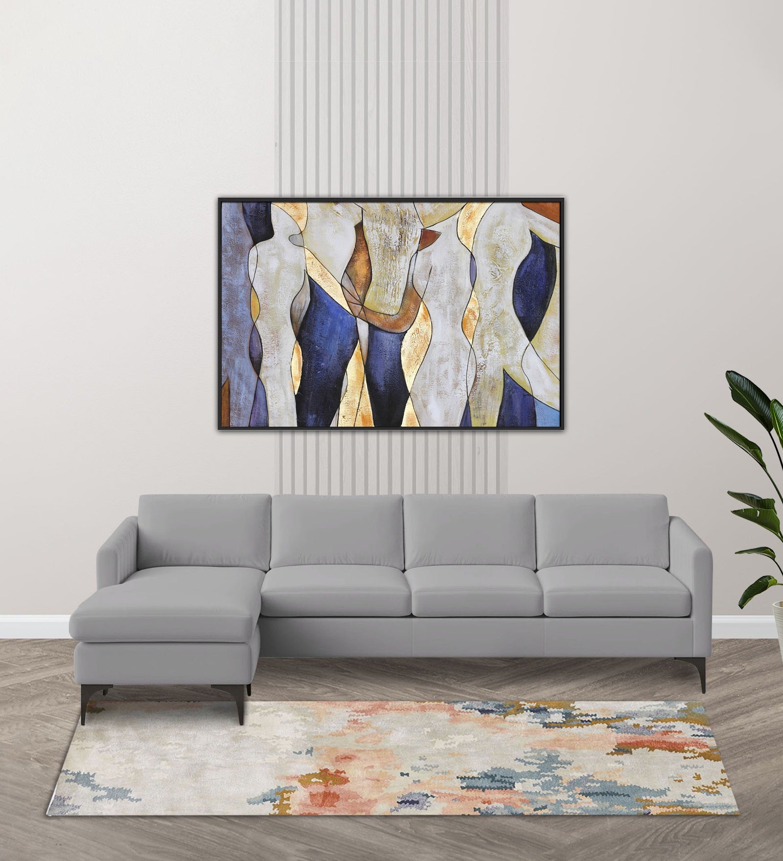 Haru Fabric RHS Sectional Sofa (3+Lounger) In Concrete Grey Colour - Febonic Living