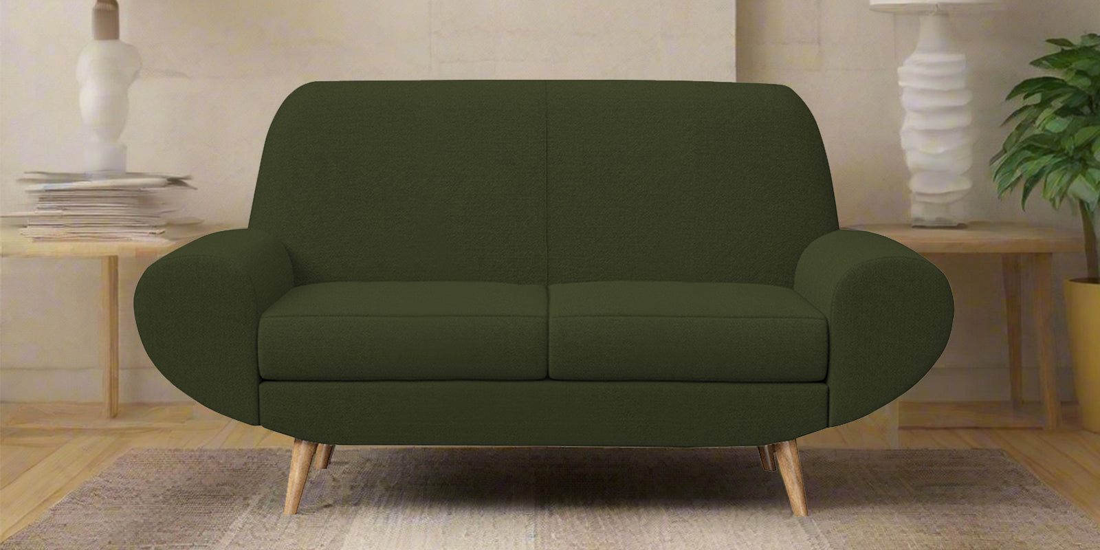 Jessy Fabric 2 Seater Sofa In Olive Green Colour - Febonic Living
