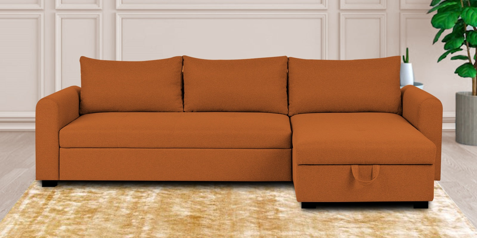 Sigma Fabric LHS Sectional Sofa (3+Lounger) In Vivid Orange Colour - Febonic Living