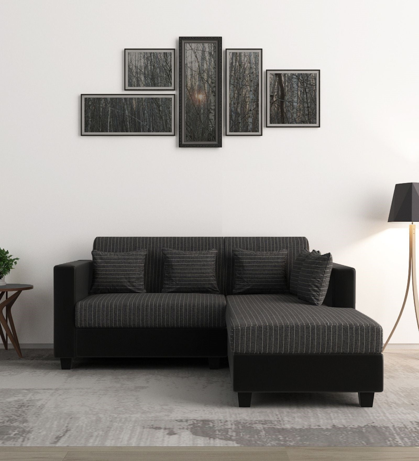 Baley Fabric LHS Sectional Sofa (2+Lounger) In Lama Black Colour - Febonic Living