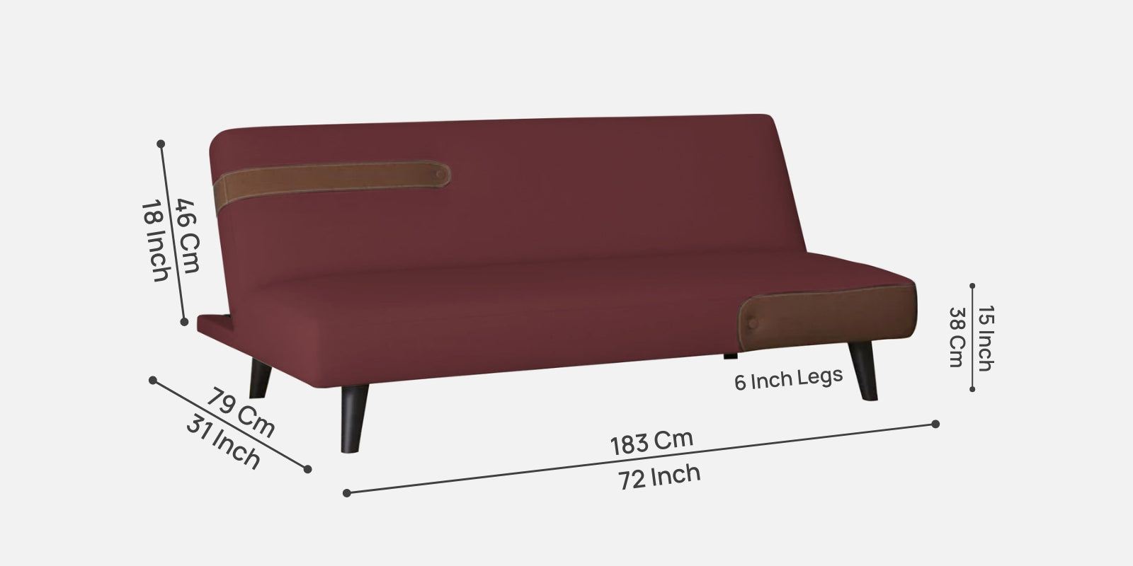 Vedan Fabric 3 Seater Convertible Sofa Cum Bed In Blaze Red Colour - Febonic Living