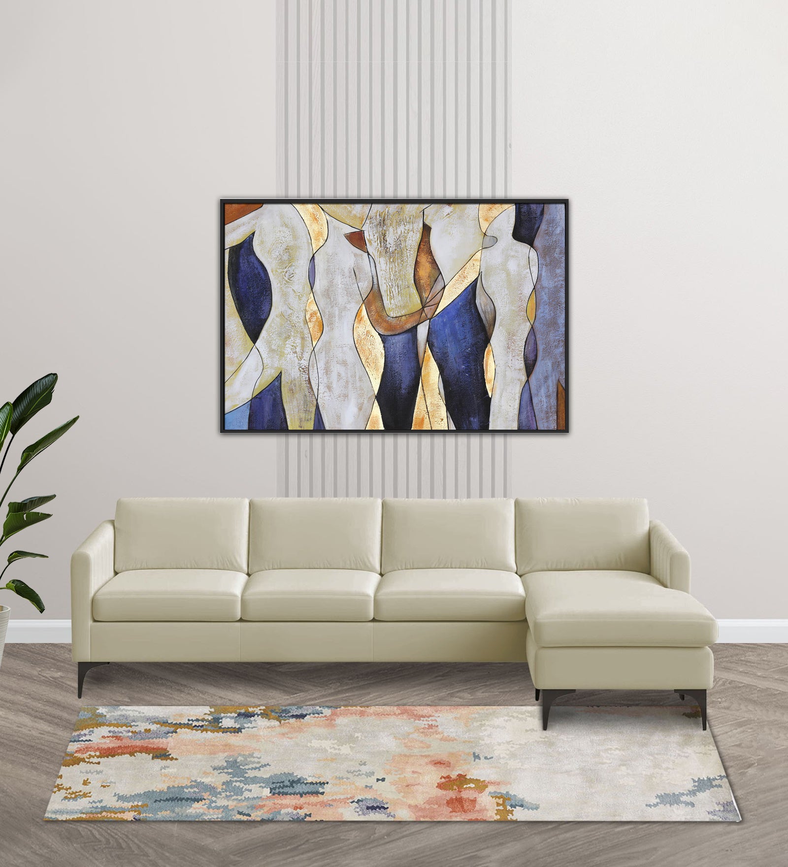 Haru Fabric LHS Sectional Sofa (3+Lounger) In Warm White Colour - Febonic Living