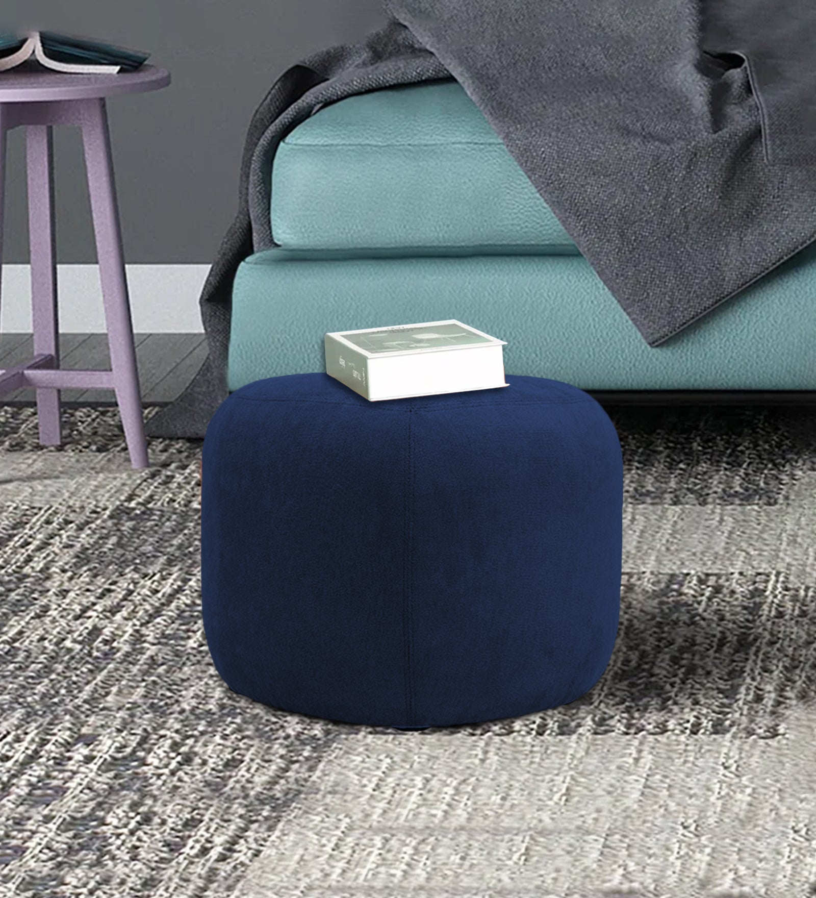 Keori Fabric Pouffe In Royal Blue Colour - Febonic Living