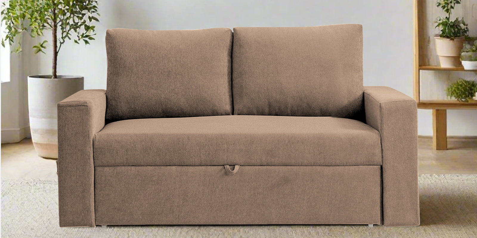 Kara Fabric 2 Seater Pull Out Sofa Cum Bed In Cookie Beige Colour - Febonic Living