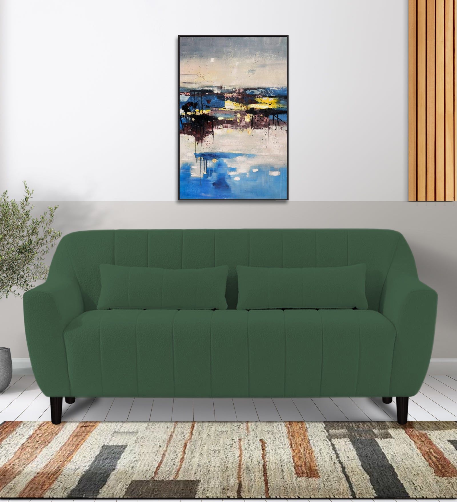 Nesco Boucle Fabric 2 Seater Sofa In Bottle Green Colour - Febonic Living