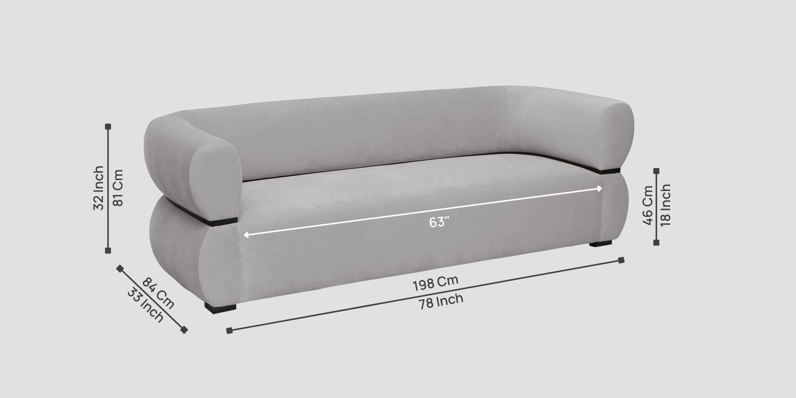 Kula Velvet 3 Seater Sofa In Concrete Grey Colour - Febonic Living