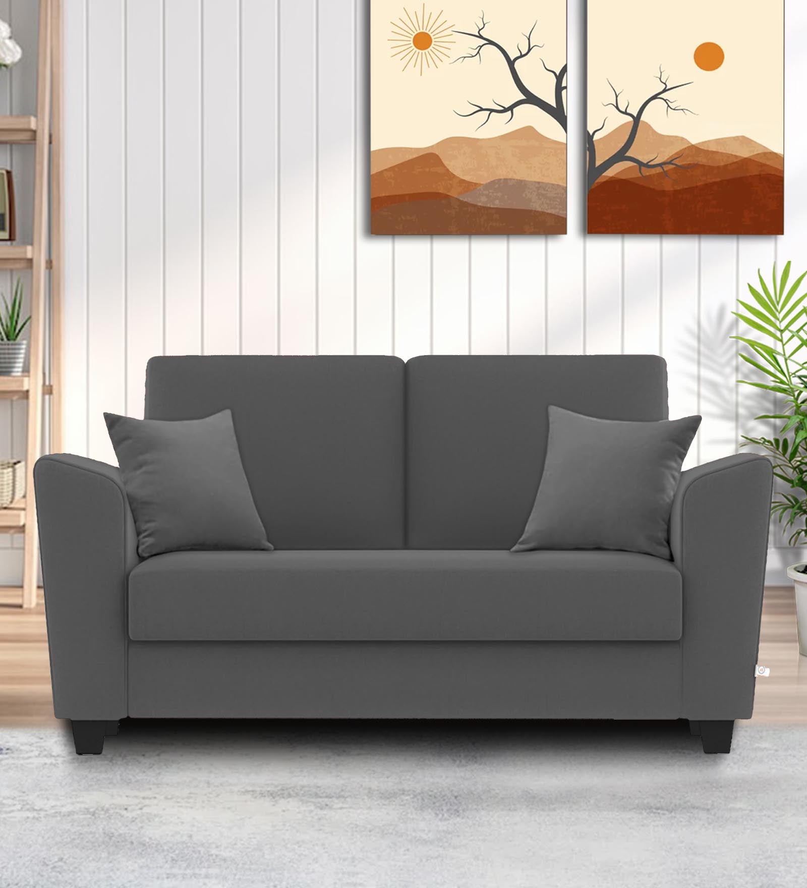Daku Fabric 2 Seater Sofa In Charcoal Grey Colour - Febonic Living