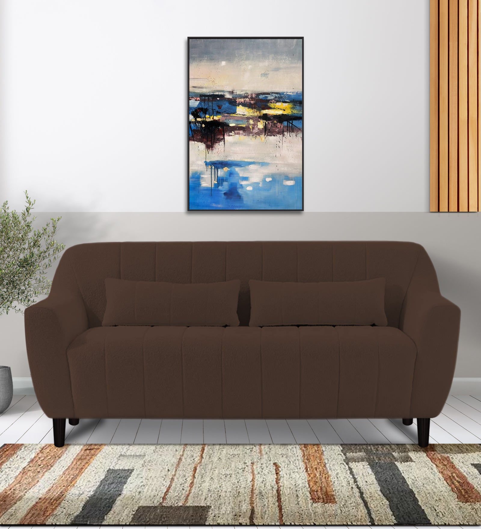 Nesco Boucle Fabric 2 Seater Sofa In Bringo Brow Colour - Febonic Living
