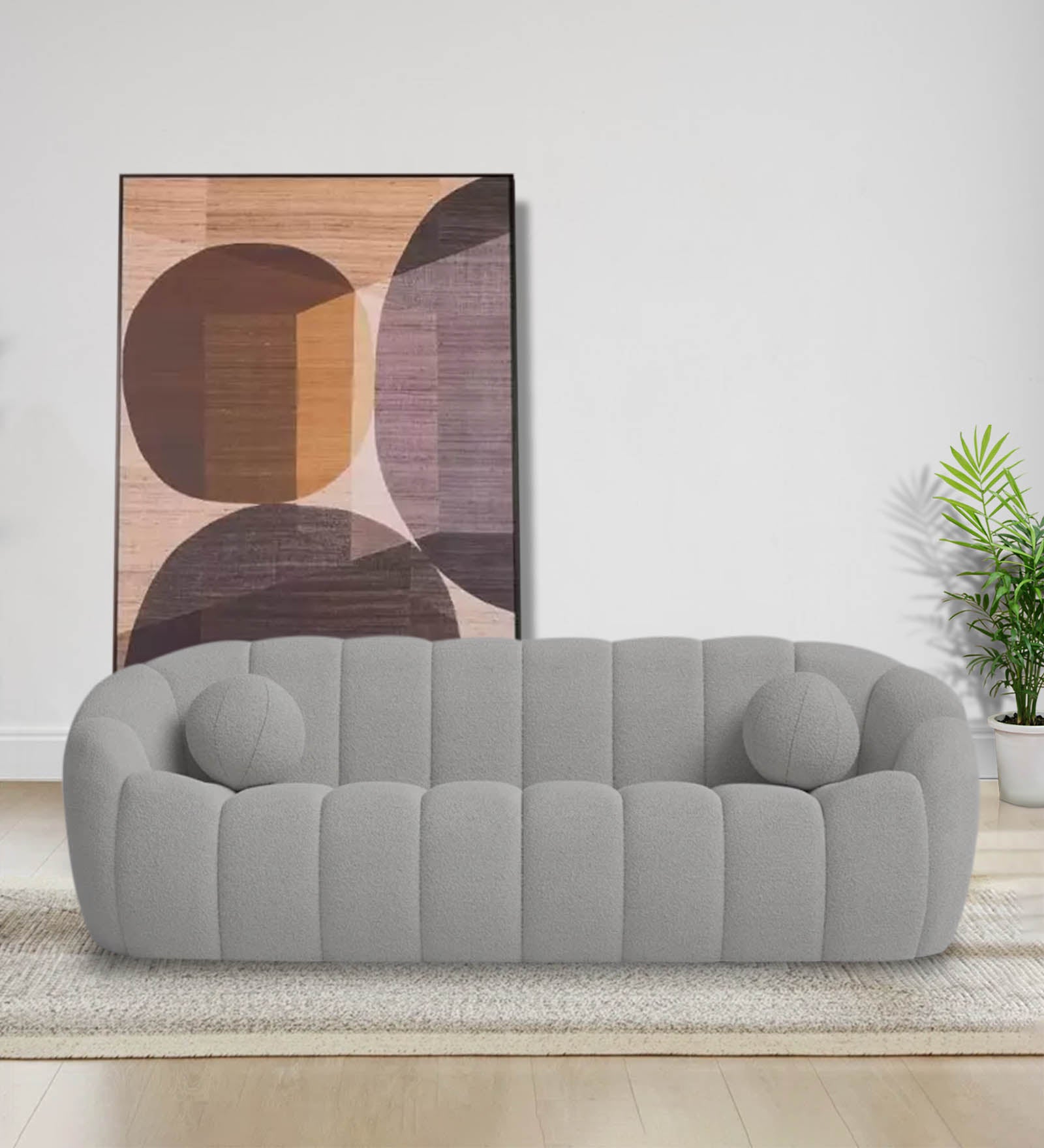 Boucle Fabric 3 Seater Sofa In Swedan Gary Colour - Febonic Living