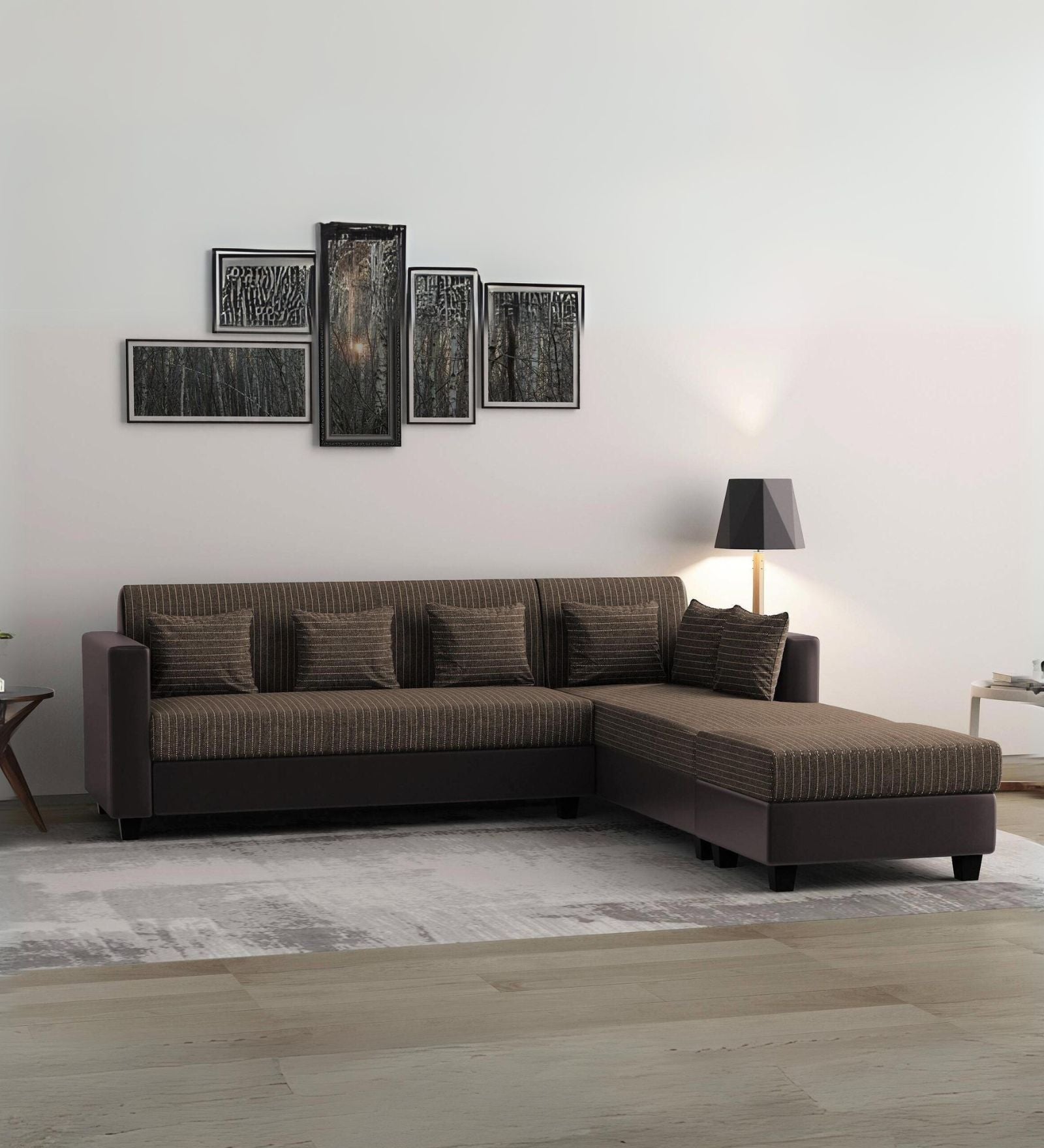 Baley Fabric LHS Sectional Sofa (3+Lounger) In Lama Brown Colour - Febonic Living