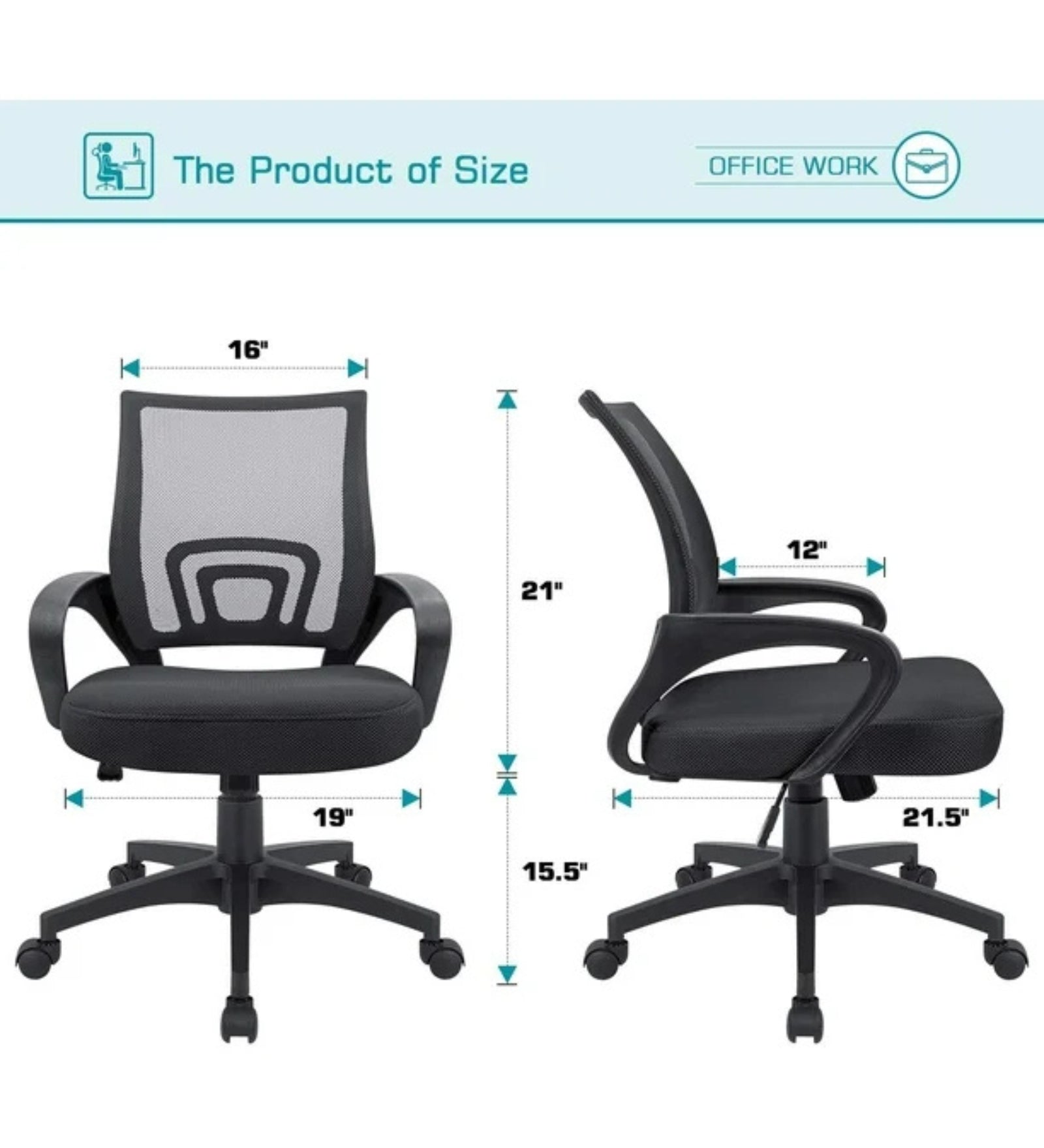 Panda Adjustable Mid Back Office Chair With Coco Black Colour - Febonic Living