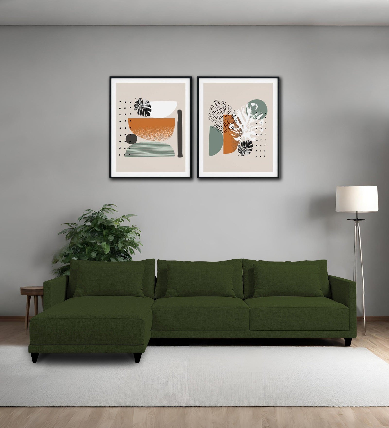 Kera Fabric RHS Sectional Sofa (3+Lounger) In Olive Green Colour - Febonic Living