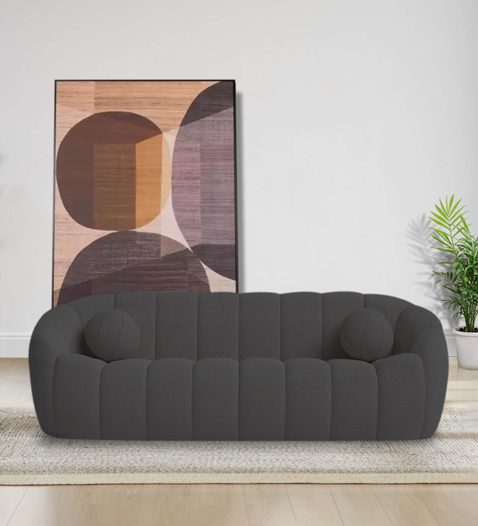 Boucle Fabric 3 Seater Sofa In Avio Grey Colour - Febonic Living