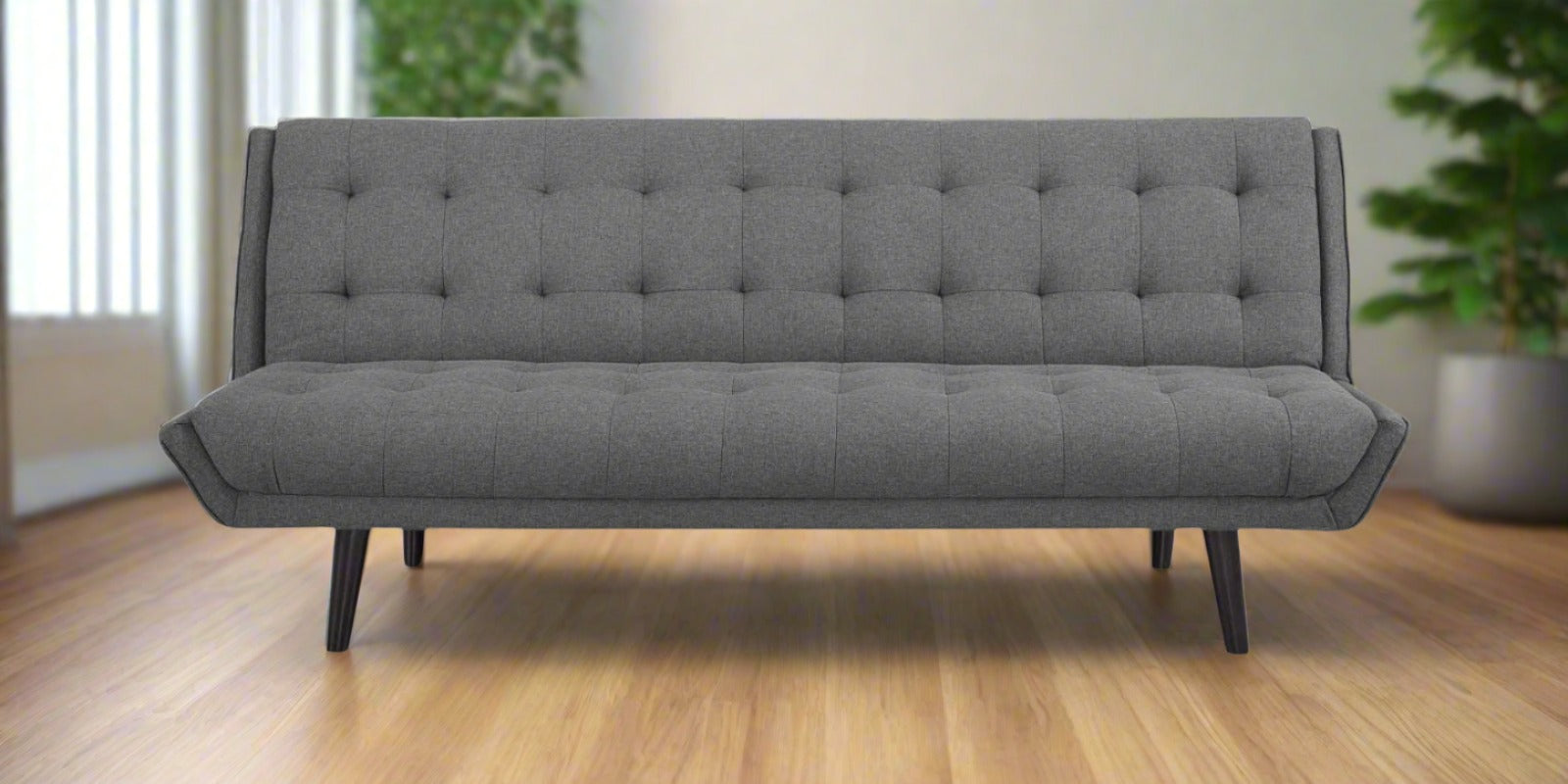 Saso Fabric 3 Seater Convertible Sofa Cum Bed In Charcoal Grey - Febonic Living