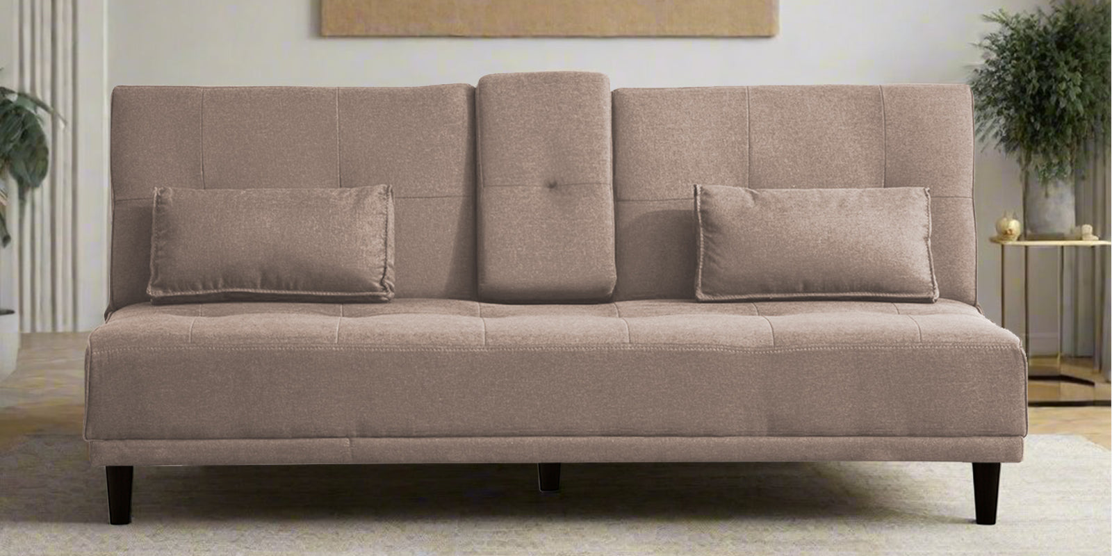 Jerry Fabric 3 Seater Convertible Sofa Cum Bed In Kadhi Beige Colour - Febonic Living