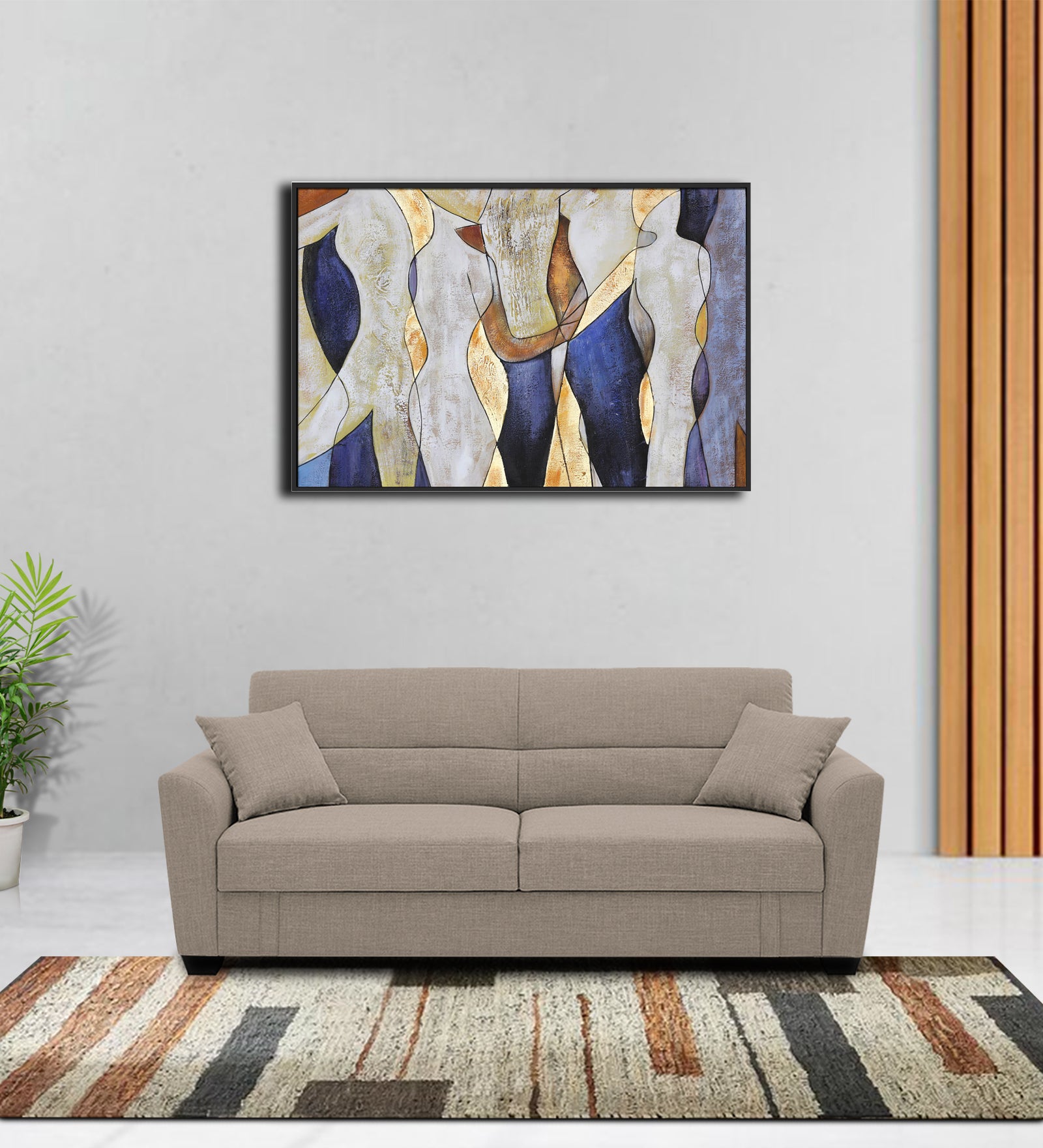 Bony Fabric 3 Seater Convertible Sofa Cum Bed In Khaki Beige Colour - Febonic Living