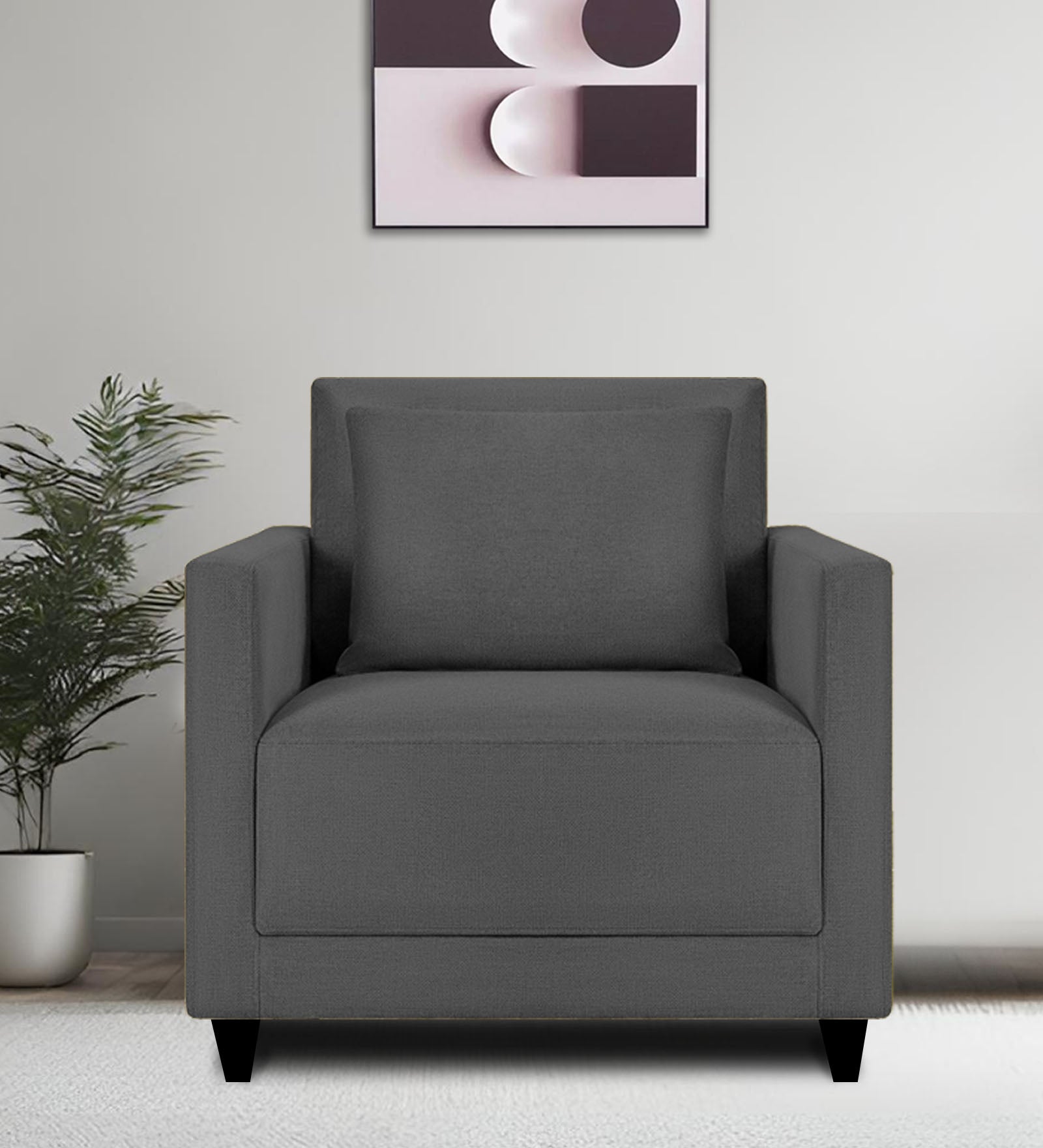Kera Fabric 1 Seater Sofa in Charcoal Grey Colour