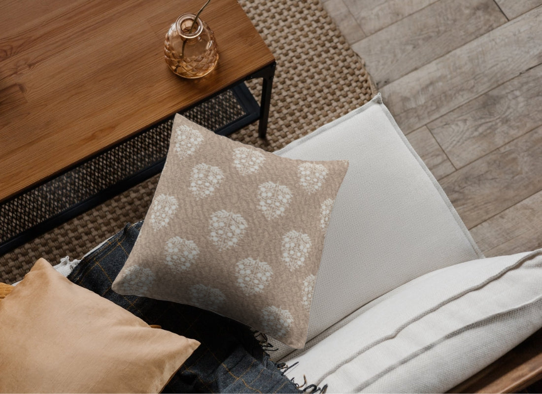 Velvet Digital Printed Fabric Beige Block 310 Code - Febonic Living