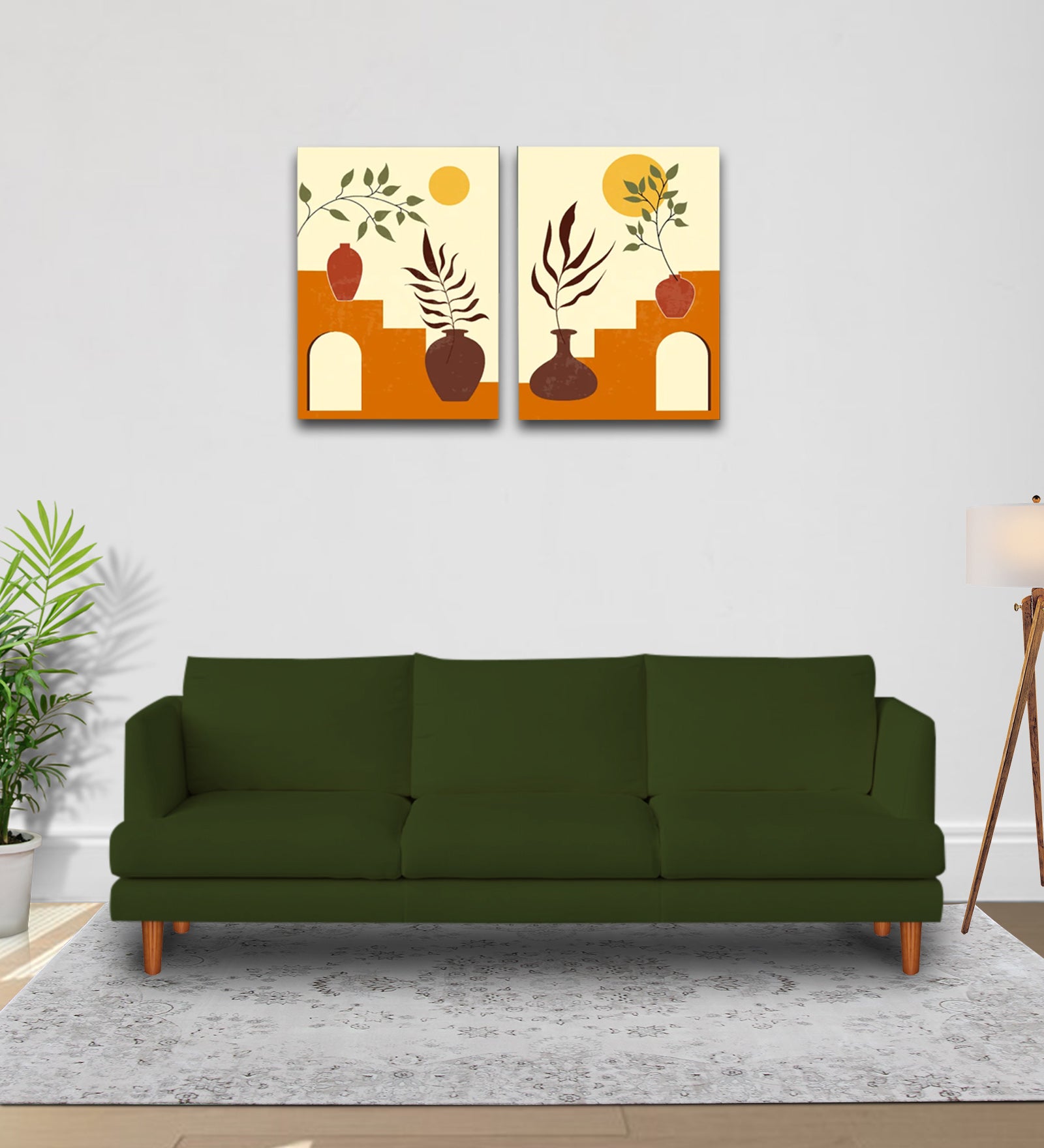 Sokun Fabric 3 Seater Sofa In Olive Green Colour - Febonic Living