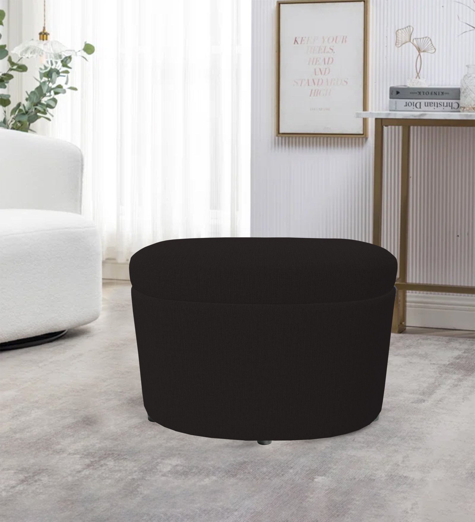 Ruggy Fabric Storage Ottoman in Zed Black Colour - Febonic Living