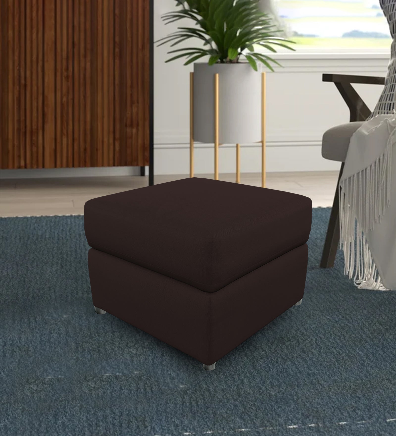 Penny Fabric Ottoman In Cara Brown Colour With Storage - Febonic Living