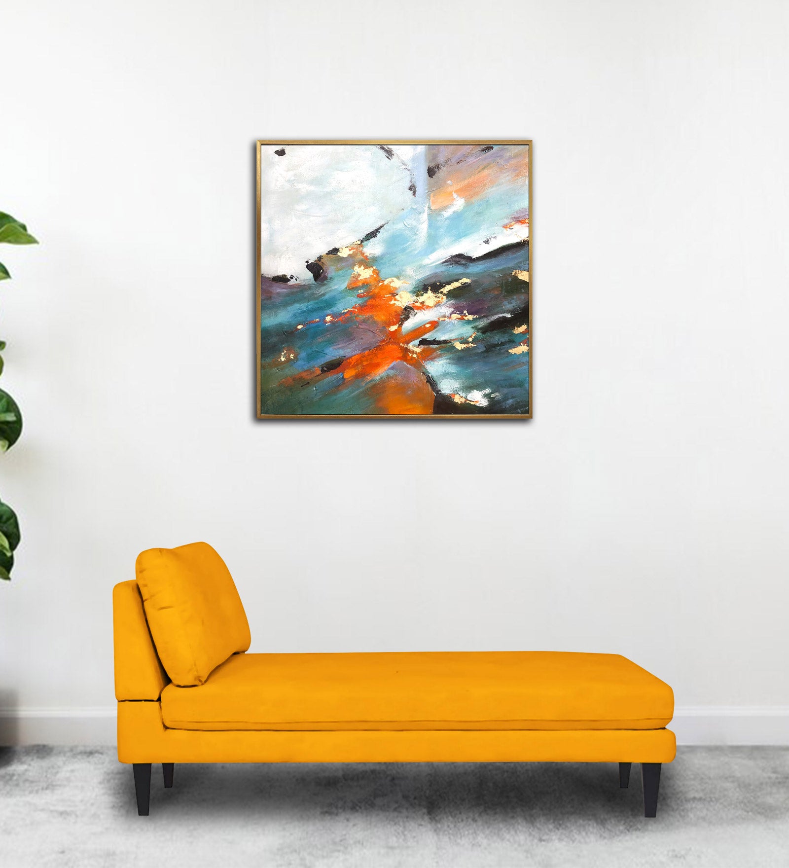 Nadia Fabric Armless Chaise Lounger In Bold Yellow Colour - Febonic Living